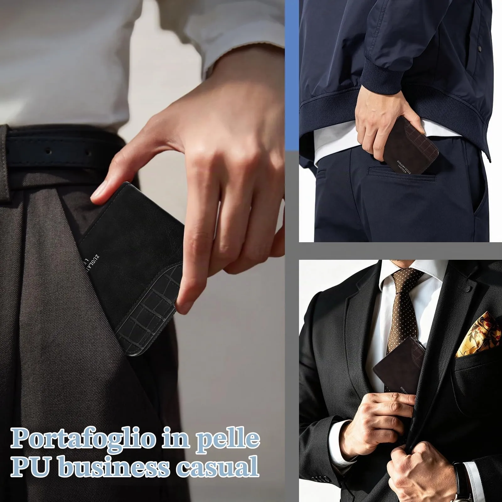 Desing Wish Portafoglio Uomo con Portamonete Pelle Portacarte Piccolo Slim Portafoglio Leather Wallet Men Porta Carte di Credito con Cerniera per Uomo Donna Compleanno Natale Festa del Papà Regali - immagine 5