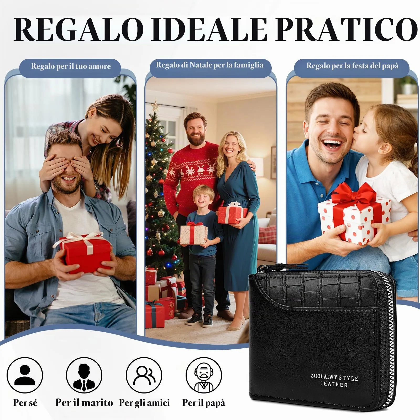 Desing Wish Portafoglio Uomo con Portamonete Pelle Portacarte Piccolo Slim Portafoglio Leather Wallet Men Porta Carte di Credito con Cerniera per Uomo Donna Compleanno Natale Festa del Papà Regali - immagine 7