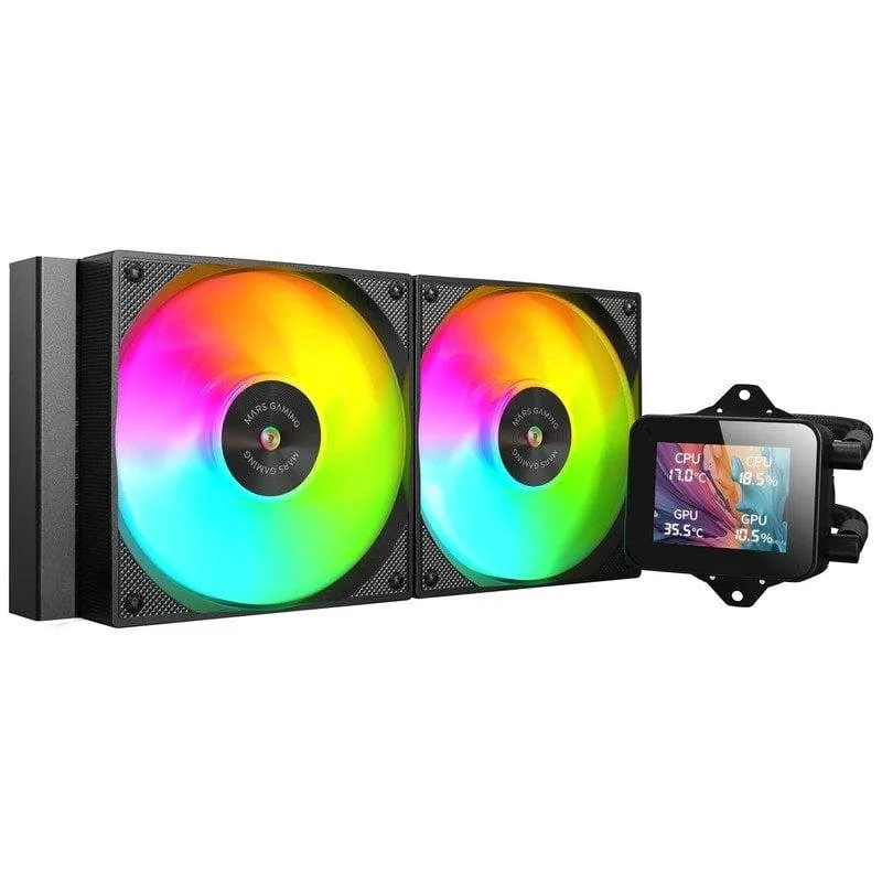 Raffreddamento a liquido Mars Gaming ML-VISION240 240mm LCD 2 ventole ARGB compatibilità AMD/Intel - immagine 1