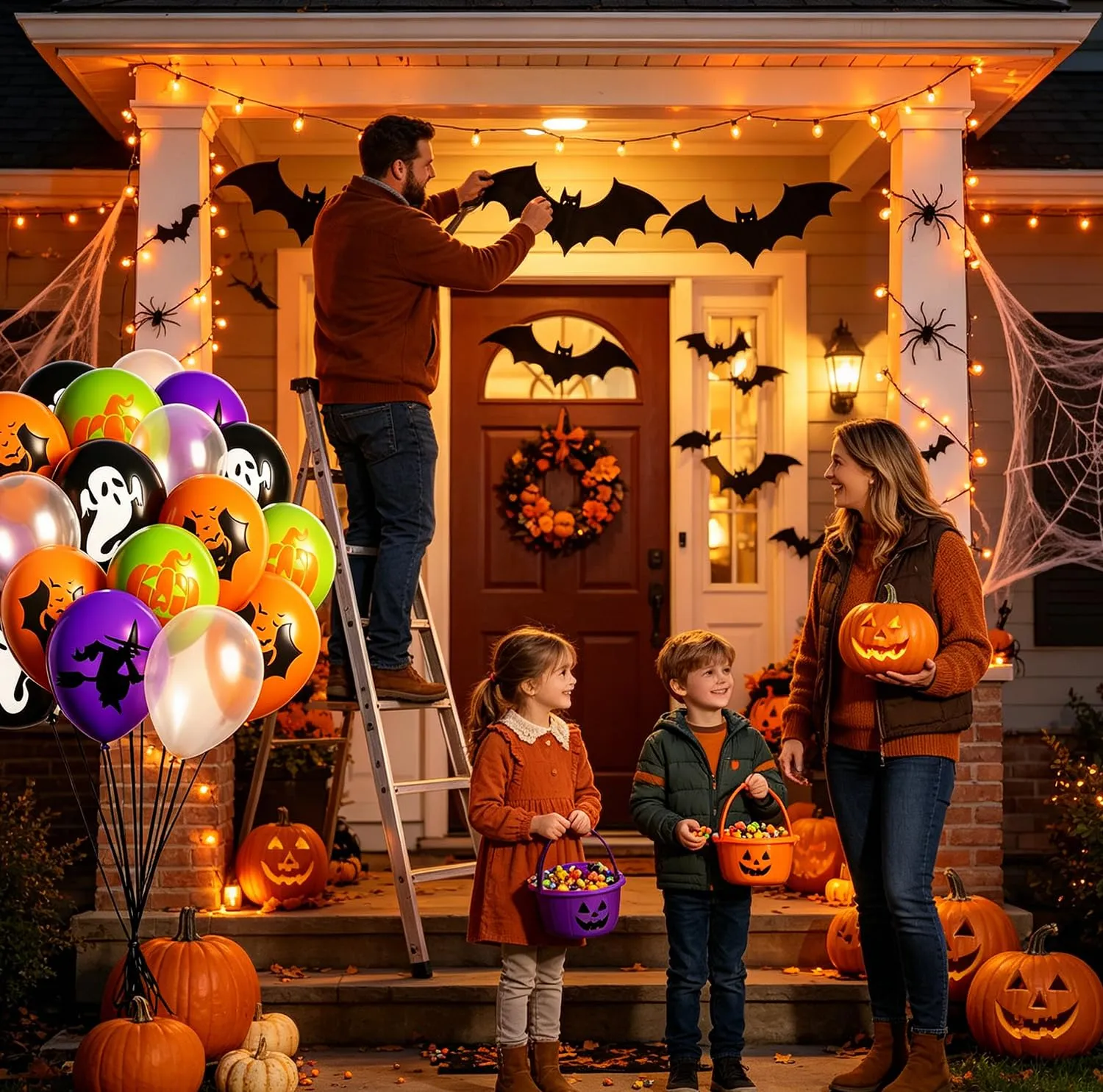50 Pezzi palloncini decorativi di Halloween, 12‘’(30cm), 5 modelli diversi, per decorazioni di feste di Halloween in famiglia - immagine 3