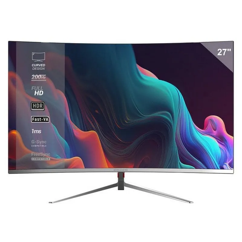 Mars Gaming MV-27C Monitor curvo 27" FHD 200Hz HDR10 1ms FreeSync G-Sync Bassa luce blu HDMI Bianco - immagine 1