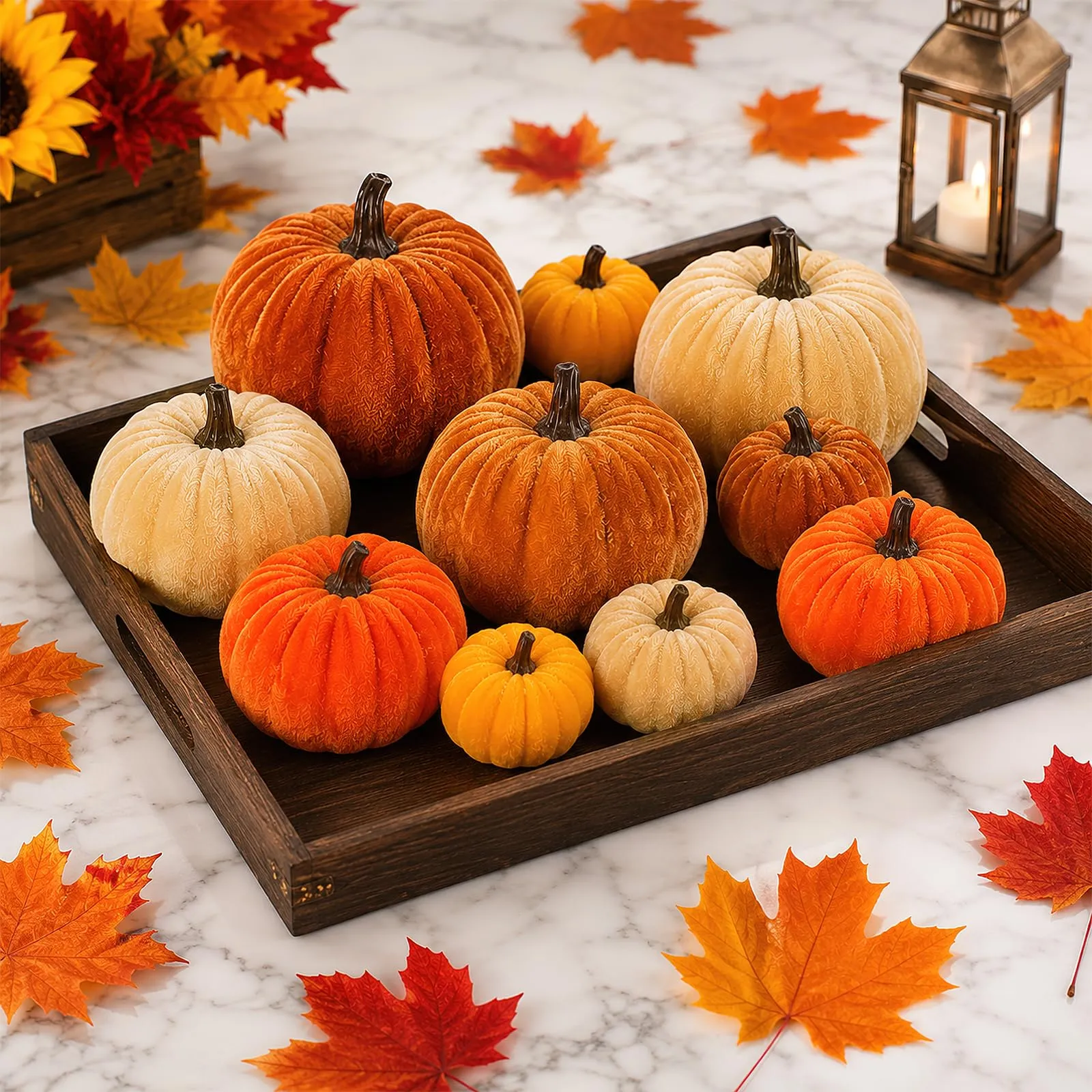 SilverChry 12 Decorazioni Autunnali Zucca in Velluto, Zucca Halloween - immagine 7