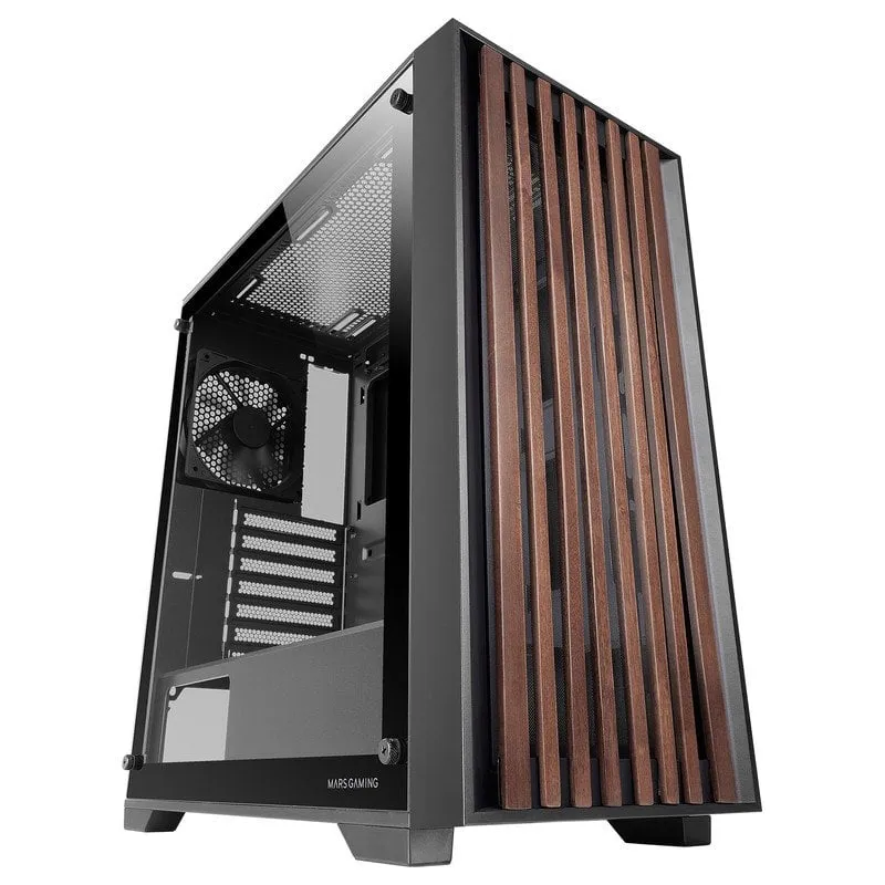Mars Gaming MC-WOOD ATX PC Case Pannello frontale in legno Vetro temperato FDB Ventola da 12 cm Nero - immagine 1
