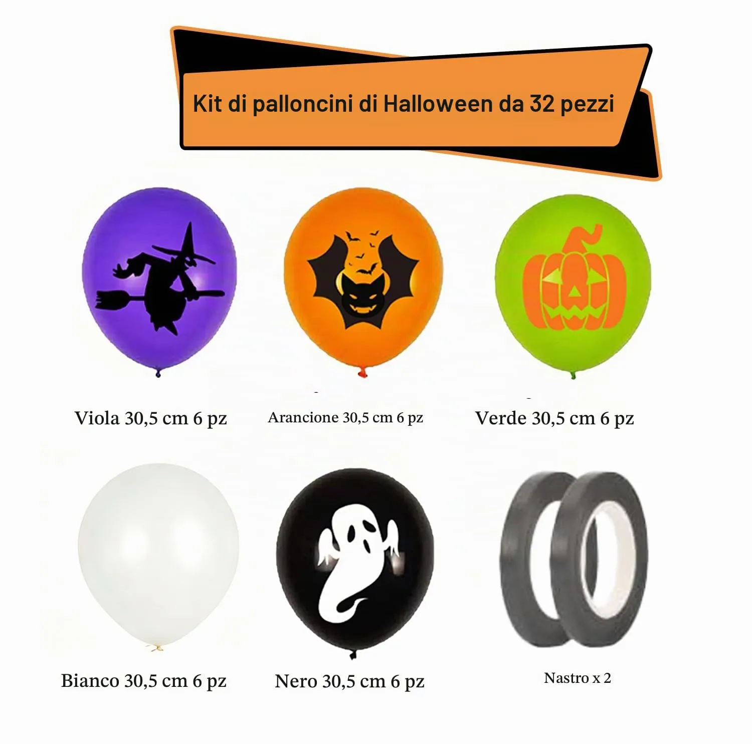 30 Pezzi palloncini decorativi di Halloween, 12‘’（30cm）, 5 modelli diversi, per decorazioni di feste di Halloween in famiglia - immagine 2