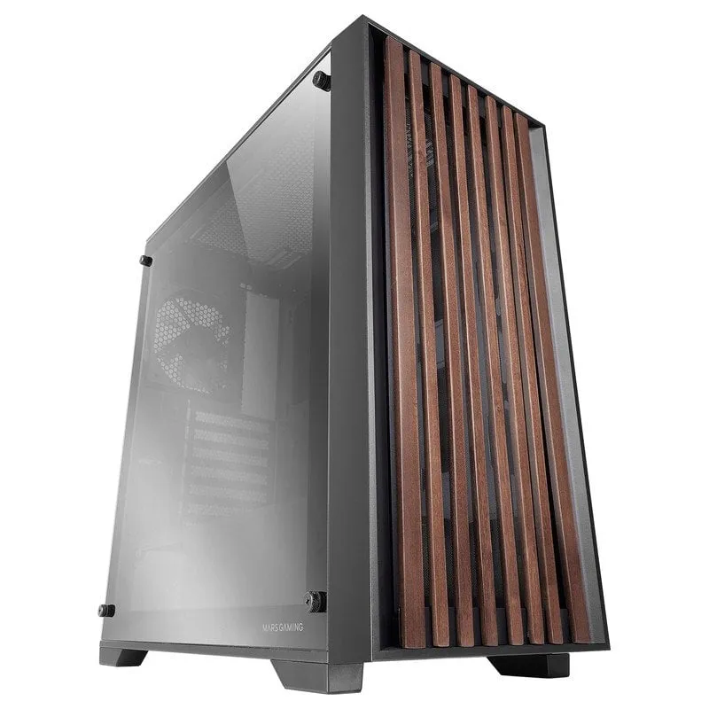 Mars Gaming MC-WOOD ATX Custodia per PC Pannello frontale in legno Vetro cromato Ventola FDB 12 cm Nera - immagine 1