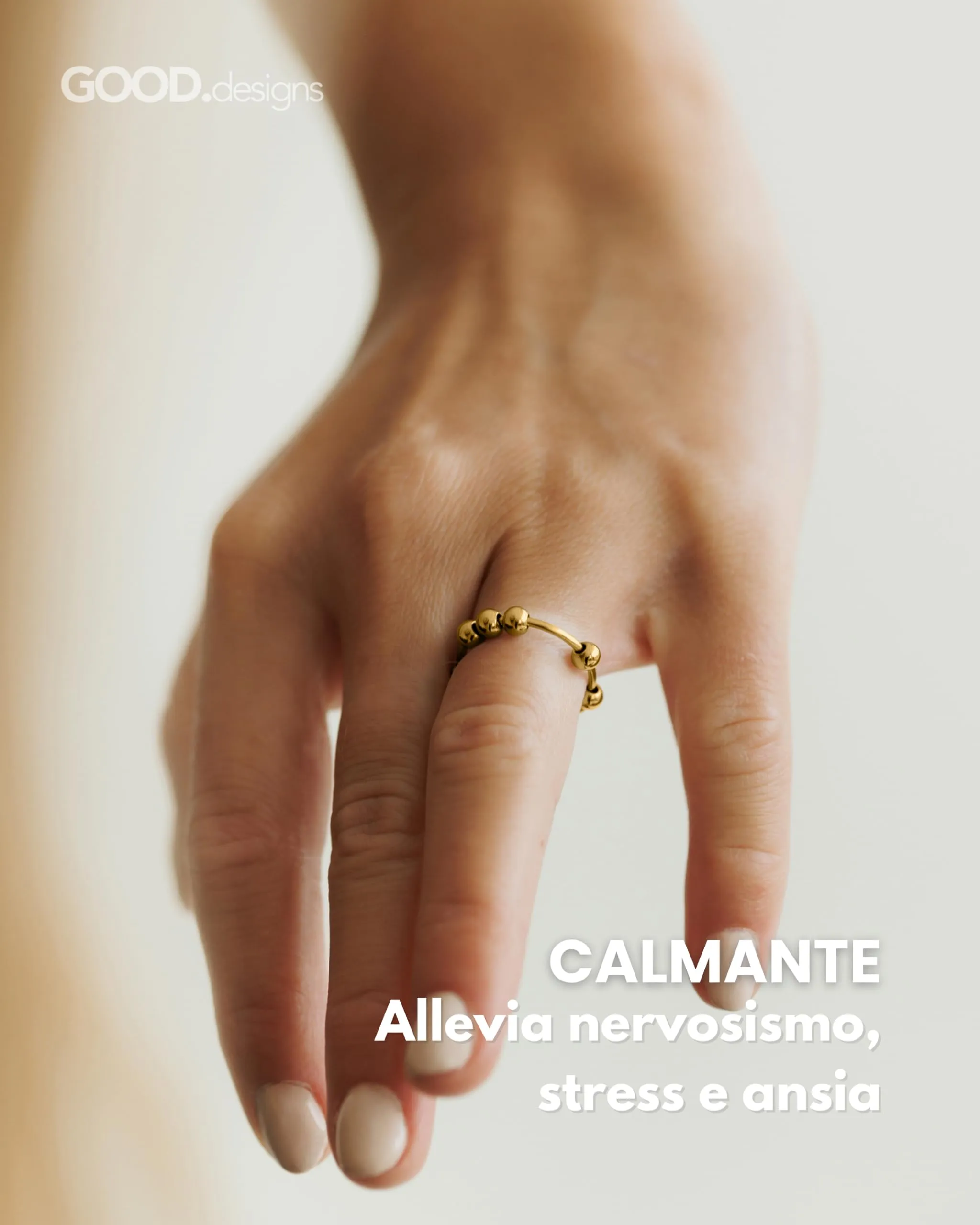 GD GOOD.designs Anello Antistress dorato con perline mobili - Anelli antistress impermeabili in oro 18K | Misura regolabile (52-60) - immagine 5