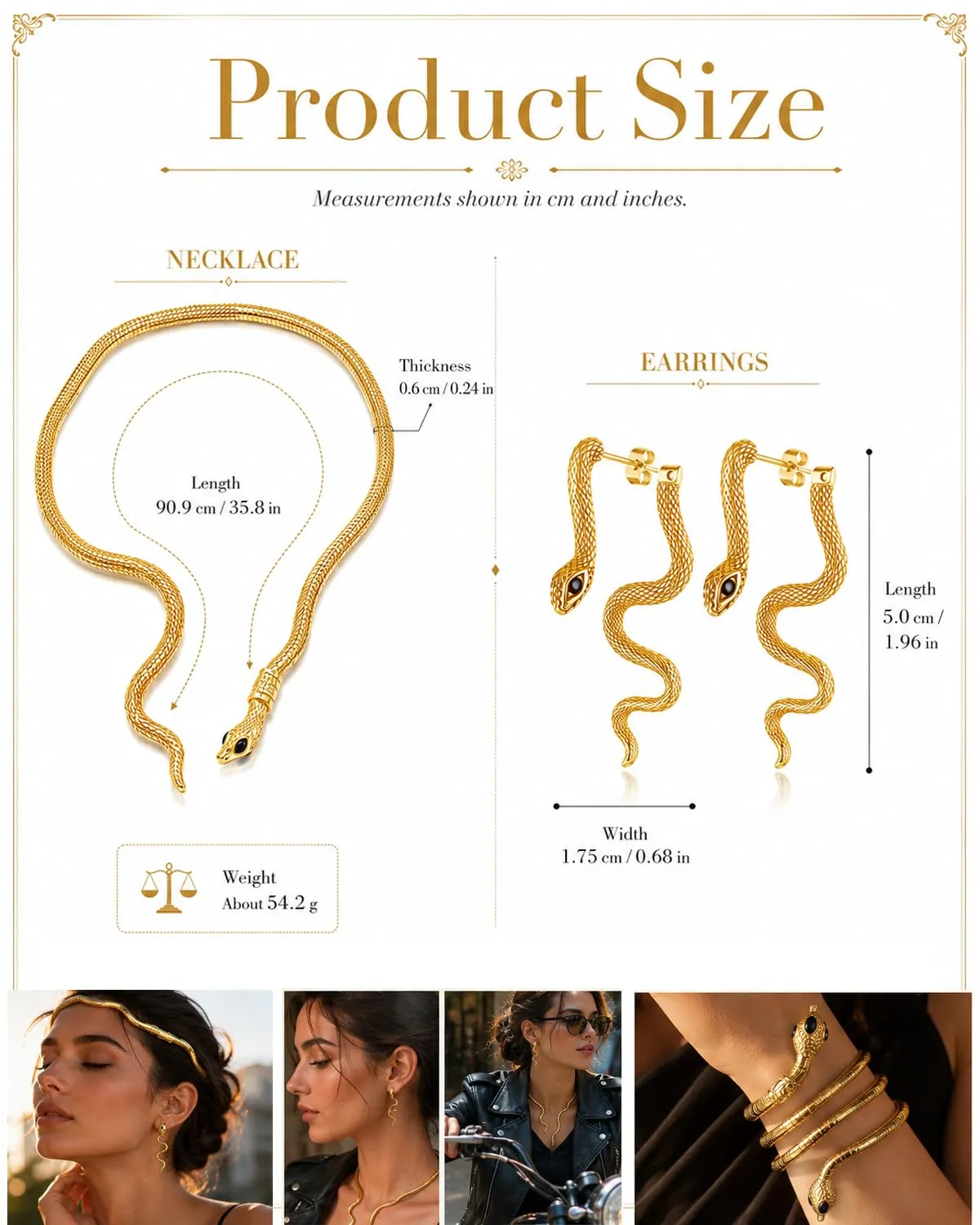 JIRVEX Set Gioielli Cleopatra Donna, Accessori Cleopatra con Collana Dorata e Orecchini, Collana Cleopatra Choker per Halloween e Carnevale, Gioielli Serpente, Accessori Gotici Cleopatra - immagine 5