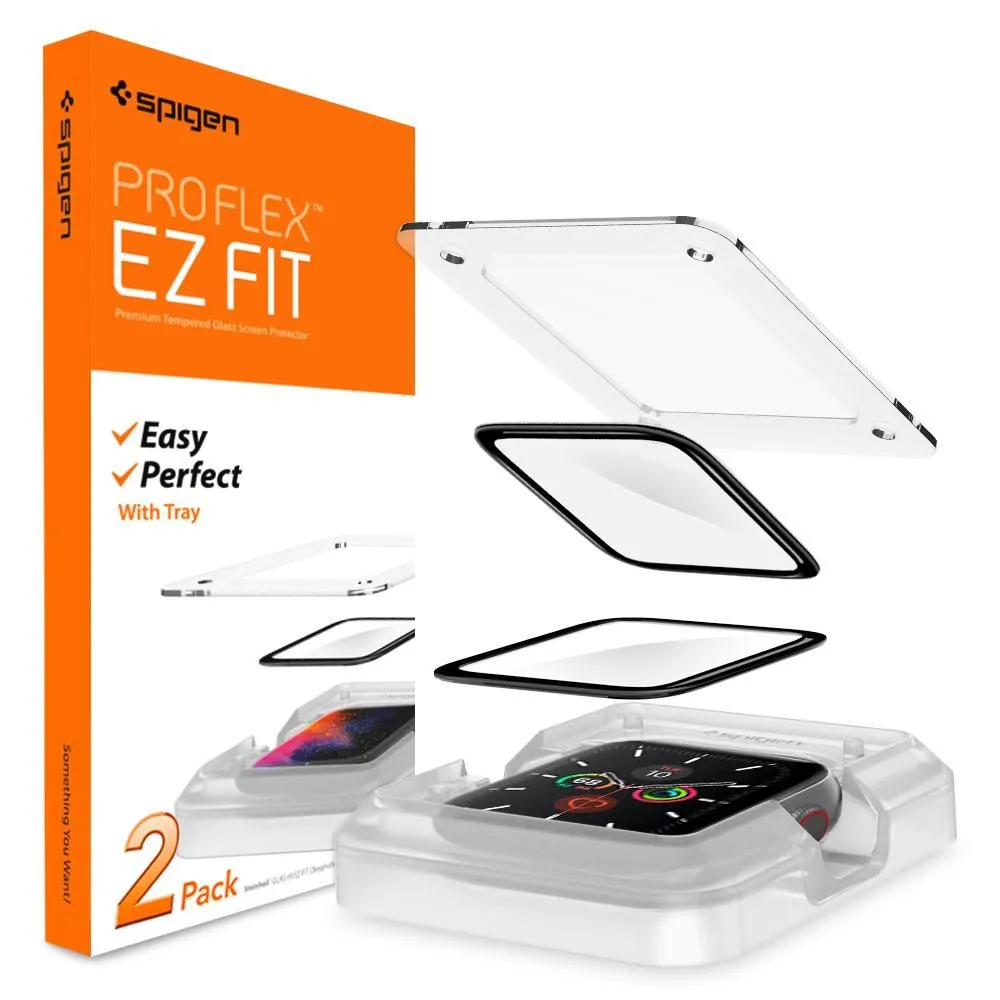 Pellicola Protettiva Spigen ProFlex EZ FIT per Apple Watch 44mm Series, Set 2 pezzi, Vetro Flessibile, Nero AFL01220 - immagine 1