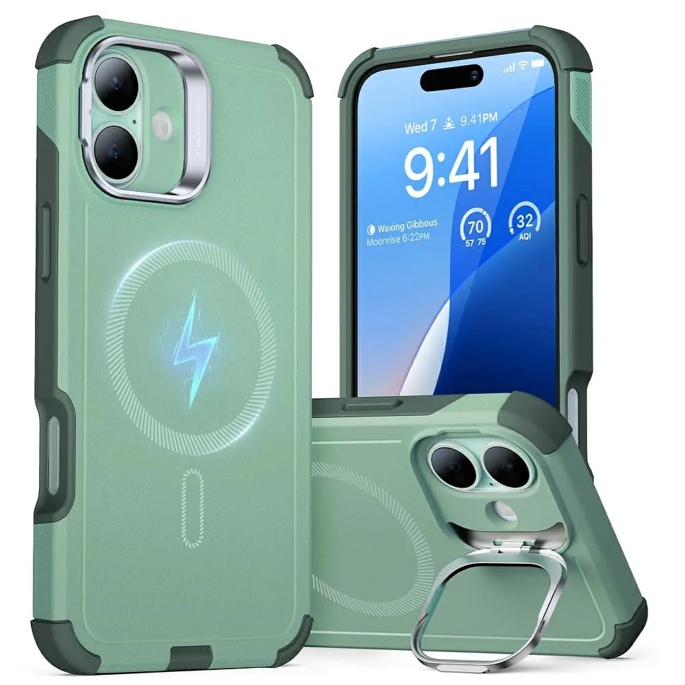 Custodia MagSafe per Apple iPhone 16, ESR, Cyber Armor Kickstand, Verde - immagine 1