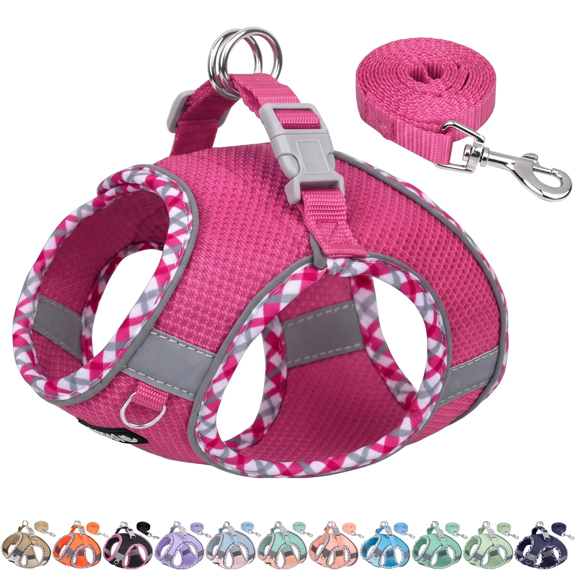 AIITLE Set di pettorine e guinzaglio per cani a prova di fuga, rosa acceso - immagine 1