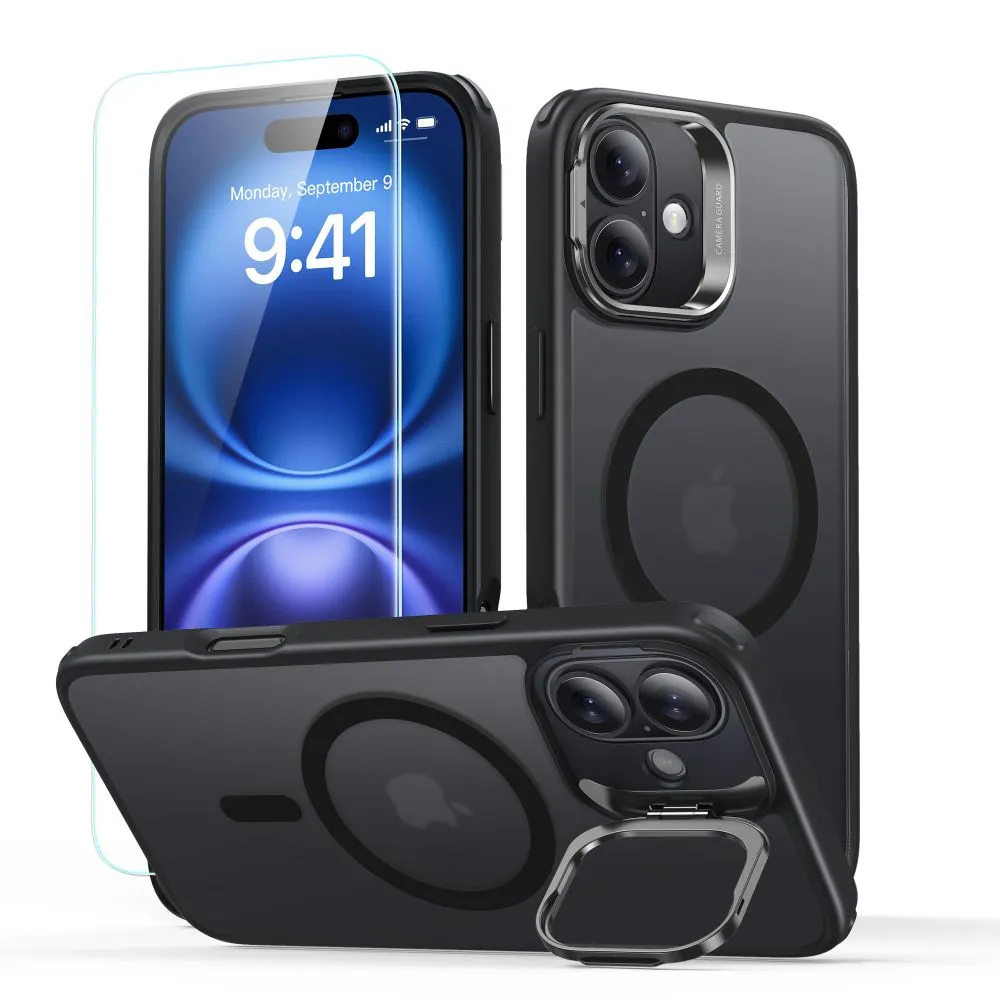 Custodia MagSafe per Apple iPhone 16, ESR, Classic Hybrid Kickstand con Protezione Schermo, Nero Satinato - immagine 1