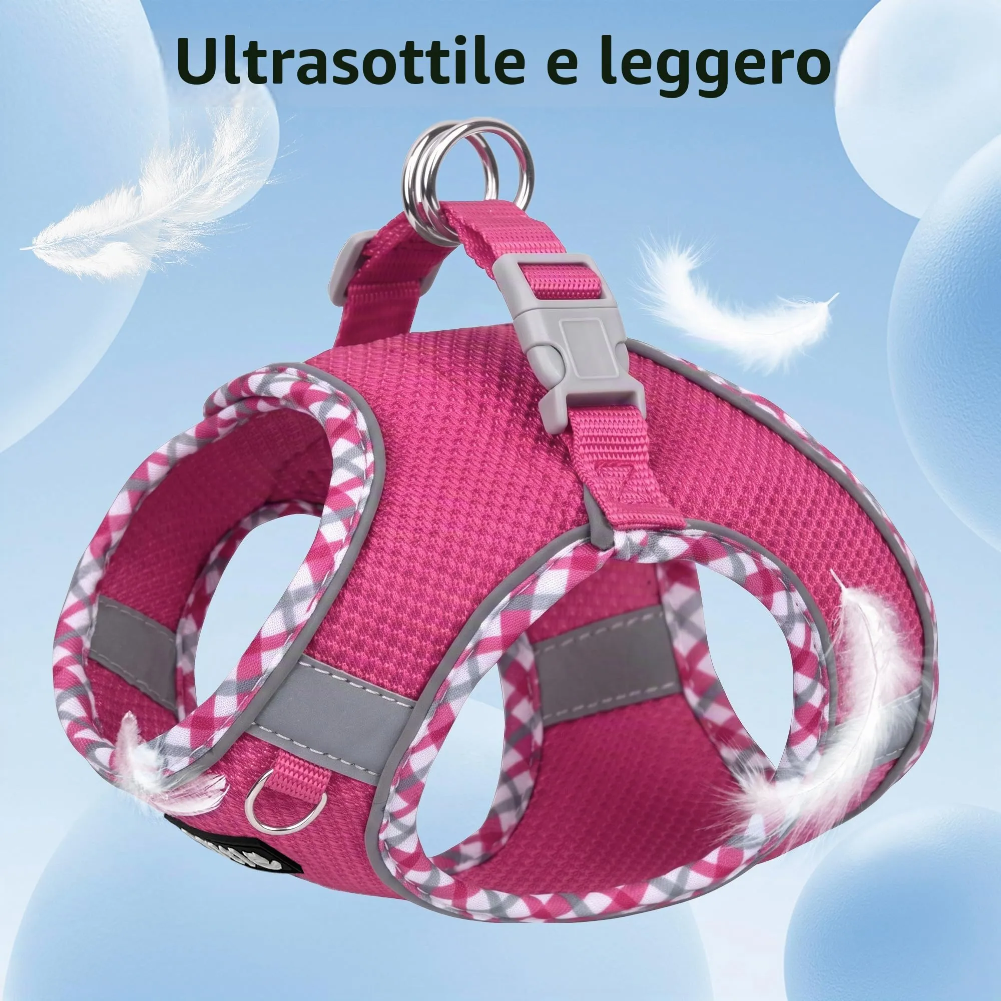 AIITLE Set di pettorina per cani di piccola taglia e guinzaglio, rosa acceso, XXXS - immagine 9