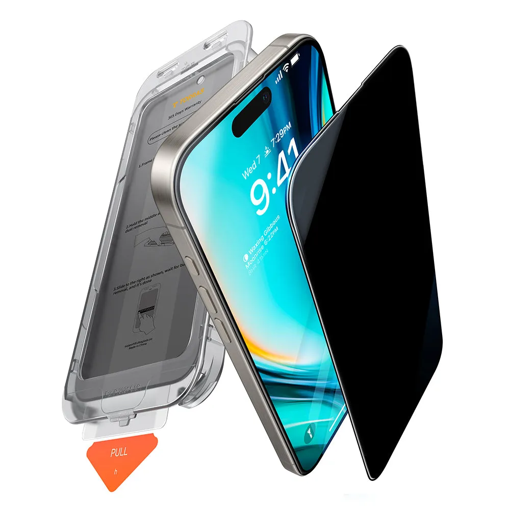 Pellicola Protettiva Schermo Privacy Torras GlassGo Install Master per Apple iPhone 16, Vetro Temperato, Full Glue - immagine 1