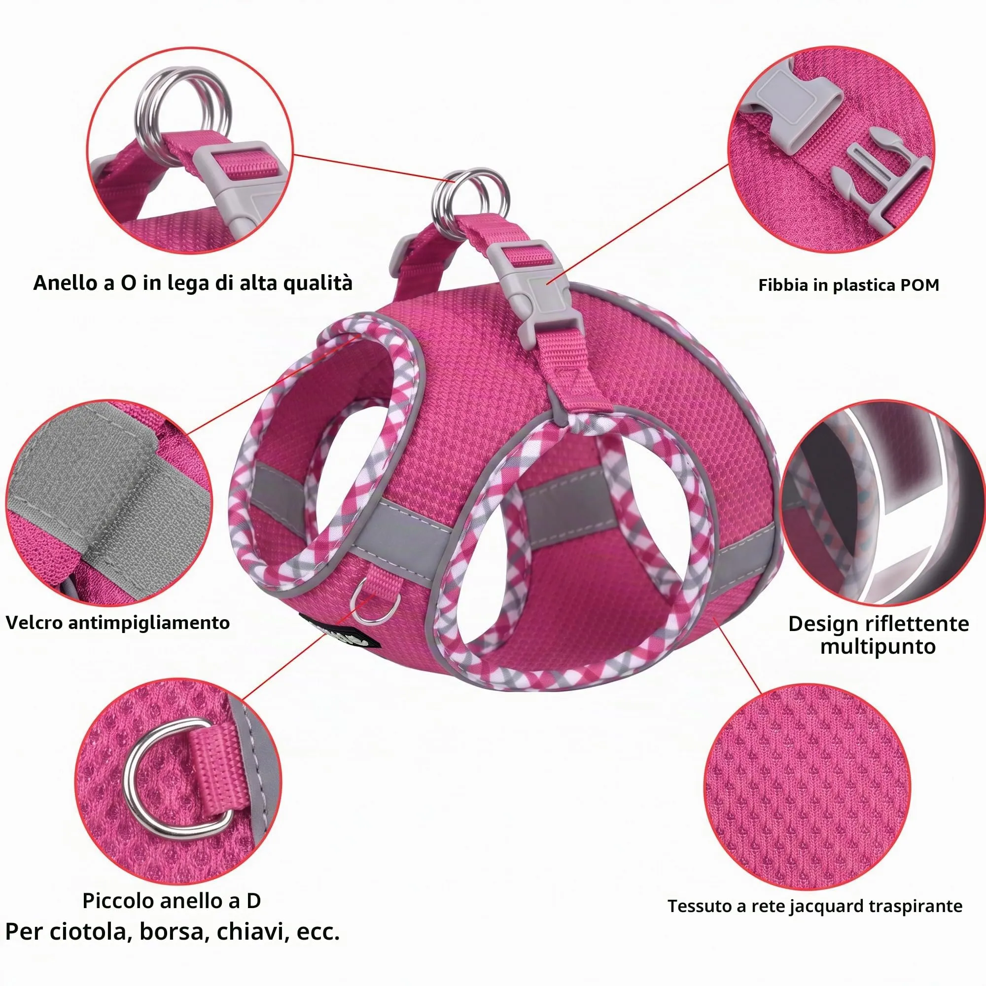 AIITLE XXS - Set di pettorina e guinzaglio per cani, rosa acceso, XXS - immagine 3
