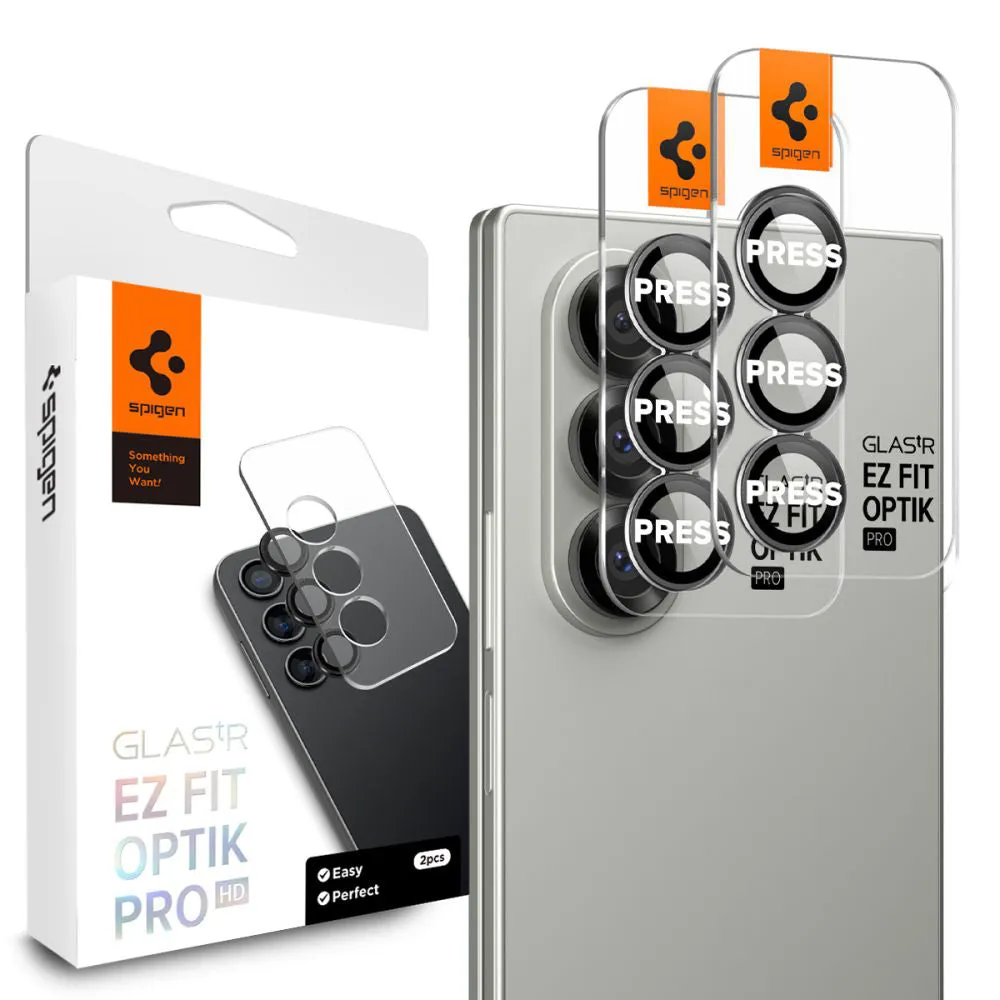 Pellicola protettiva per fotocamera posteriore Spigen GlastR EZ FIT Optik Pro HD per Samsung Galaxy Z Fold8 Ultra F976, vetro temperato, set da 2 pezzi, nero - immagine 1
