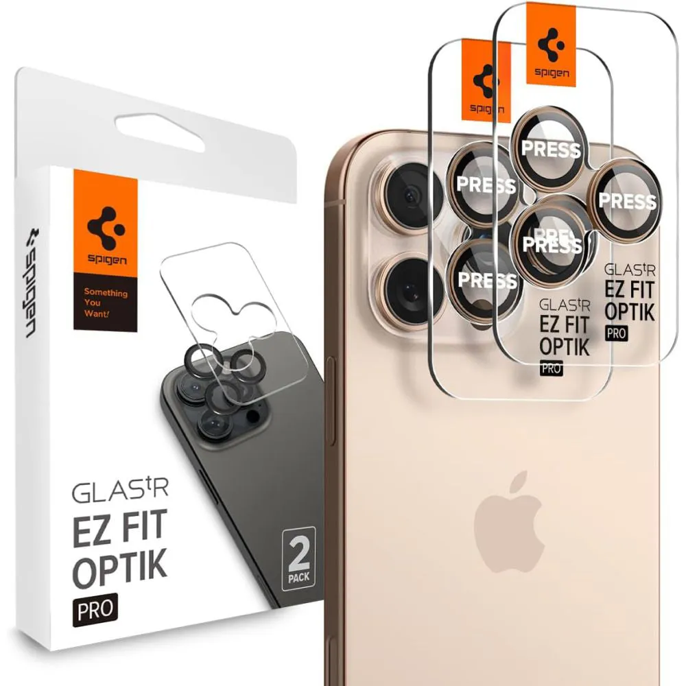 Pellicola protettiva per Fotocamera Posteriore Spigen GlastR EZ FIT Optik Pro per Apple iPhone 16 Pro, Vetro Temperato, Set 2 pezzi, Bronzo AGL08862 - immagine 1