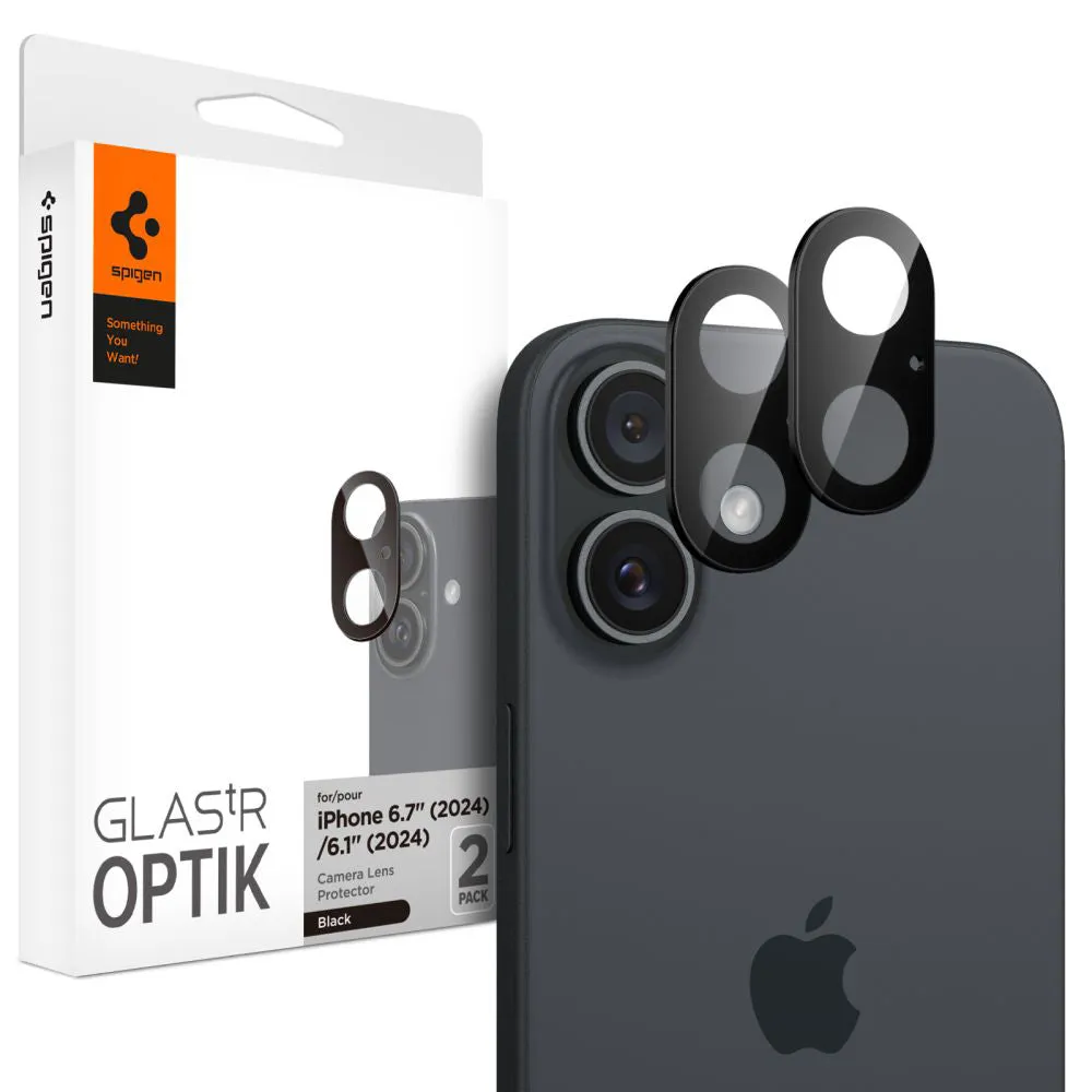 Pellicola Protettiva Posteriore per Fotocamera Spigen GlastR Optik per Apple iPhone 16 Plus / 16, Vetro Temperato, Set 2 pezzi, Nero AGL07922 - immagine 1