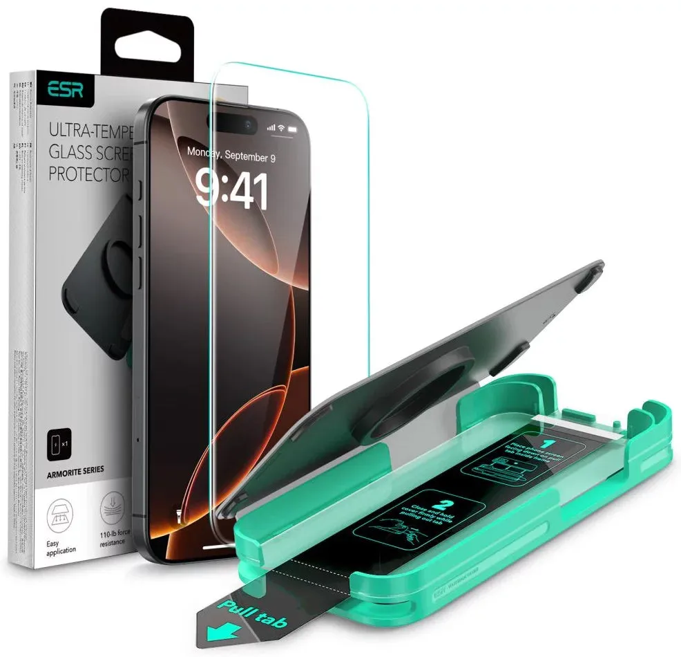 Pellicola protettiva schermo ESR Armorite per Apple iPhone 16 Pro Max, Vetro Temperato, Full Glue, Nera - immagine 1