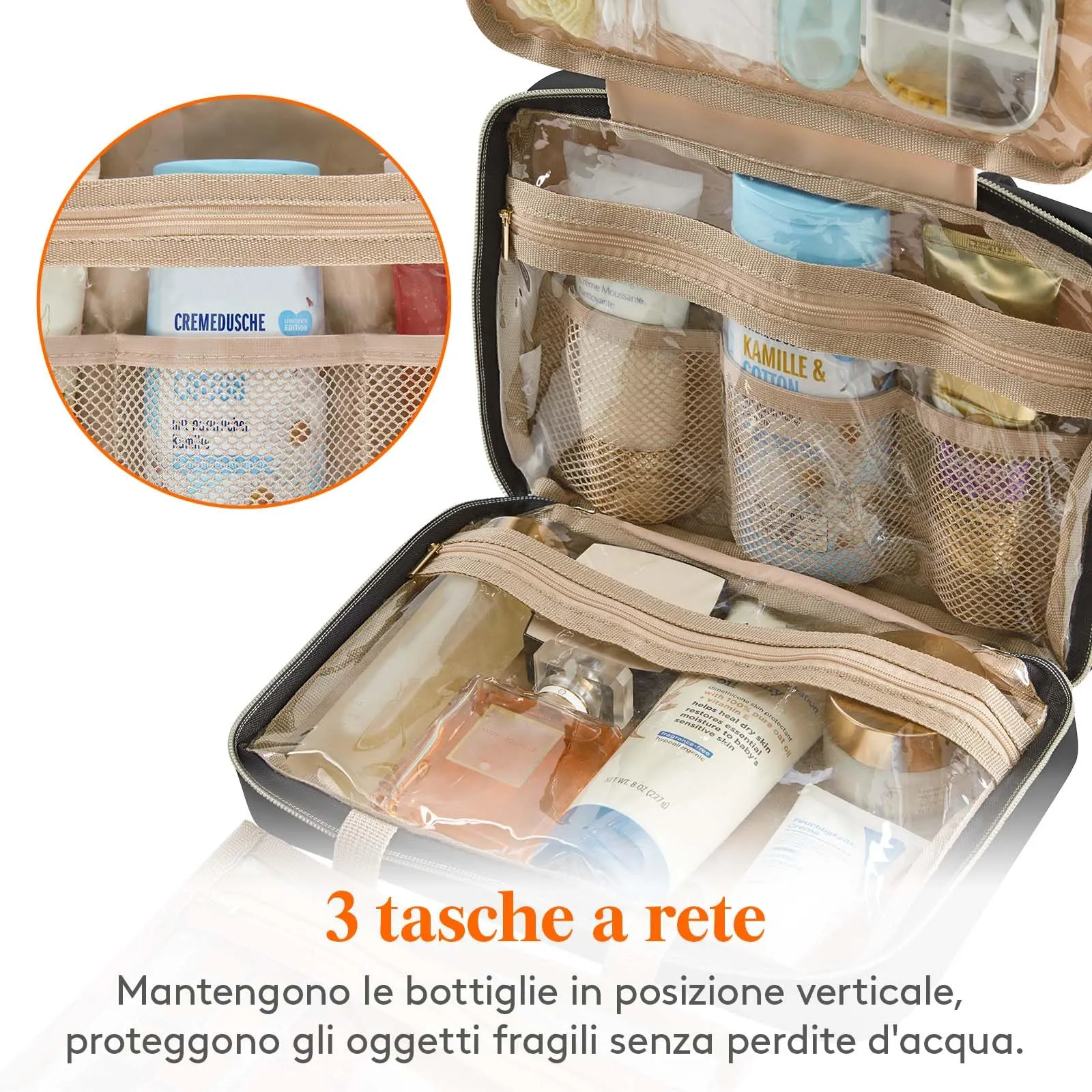 Lifewit Beauty Case da Viaggio Donna, Grande Trousse Trucchi da Appendere, Beautycase da Viaggio con 4 Trasparente Scomparti, Regalo Donna e Uomo, Medio, Nero - immagine 5