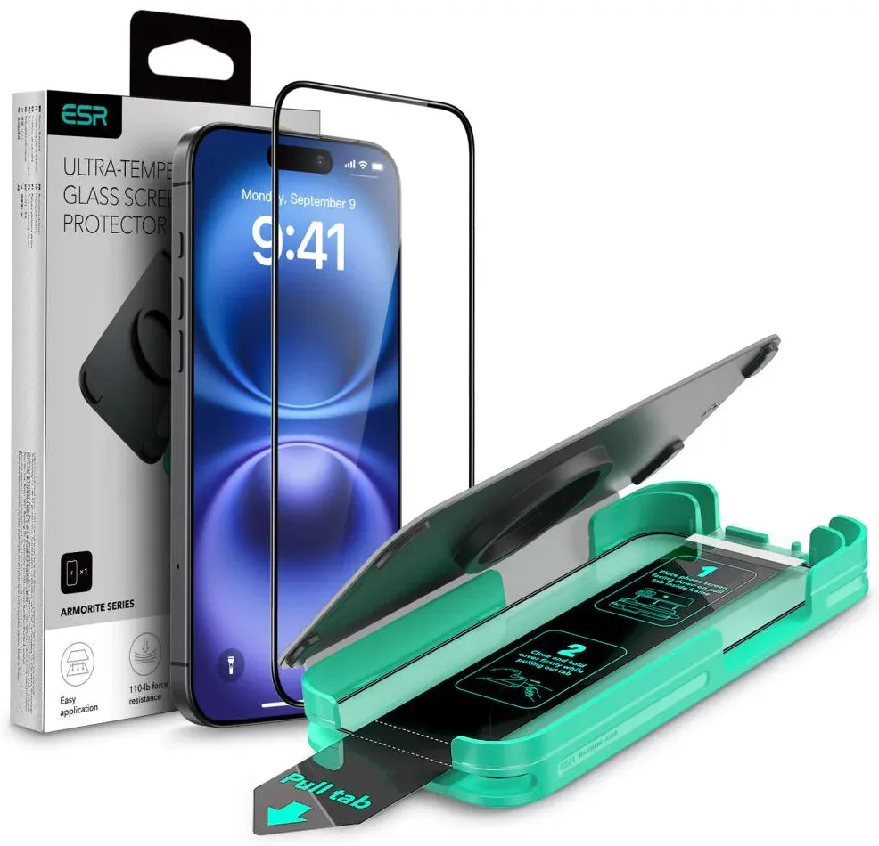 Pellicola Protettiva Schermo ESR Armorite per Apple iPhone 16, Vetro Temperato, Full Glue, Nera - immagine 1