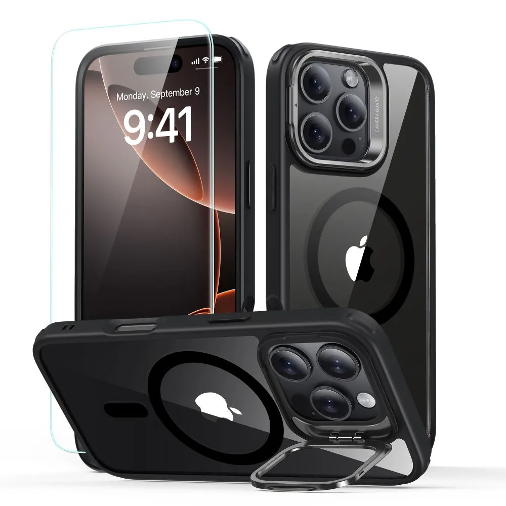 Custodia MagSafe per Apple iPhone 16 Pro, ESR, Classic Hybrid Kickstand con Protezione Schermo, Nera Trasparente - immagine 1
