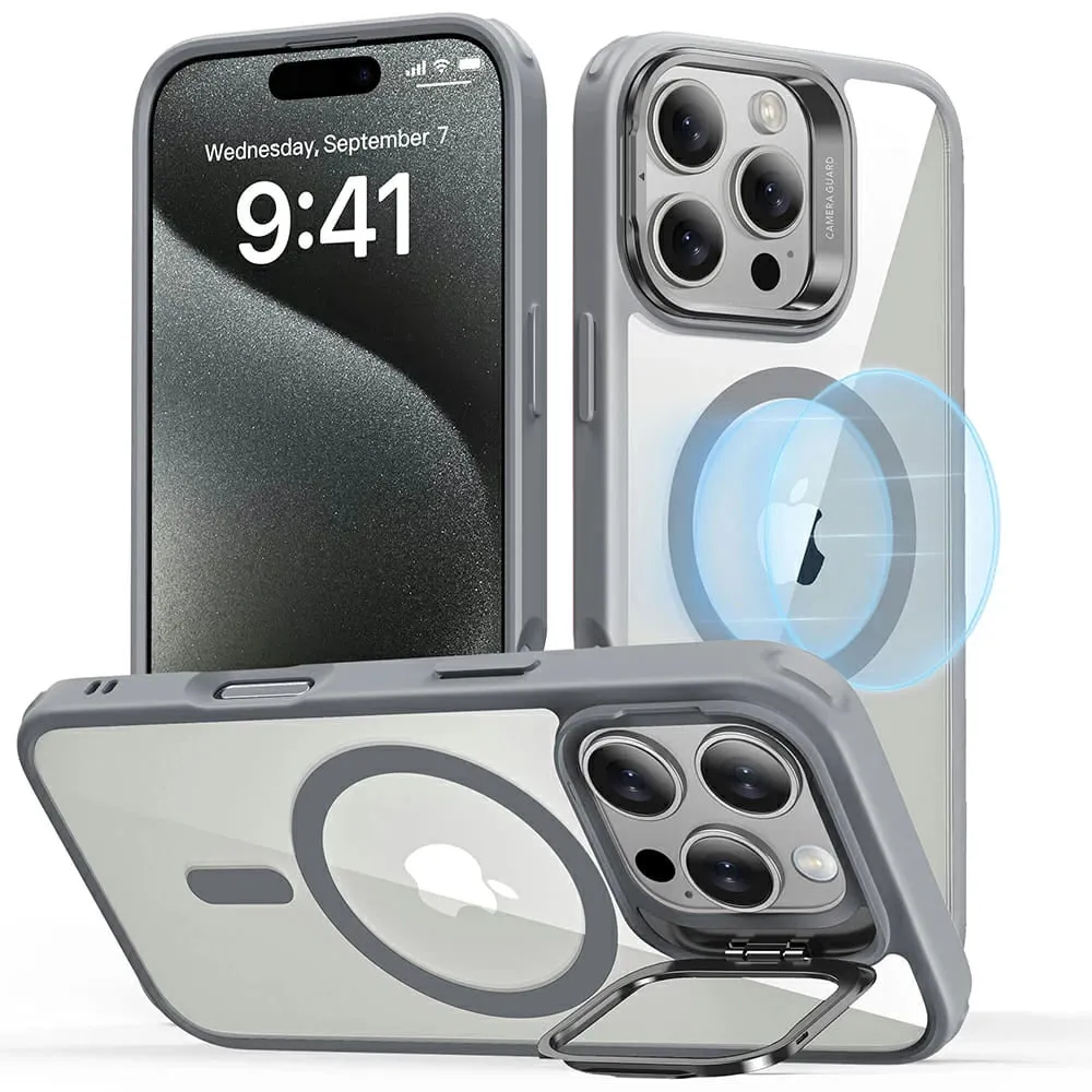 Custodia MagSafe per Apple iPhone 16 Pro Max, ESR, Classic Hybrid Kickstand, Grigio Trasparente - immagine 1