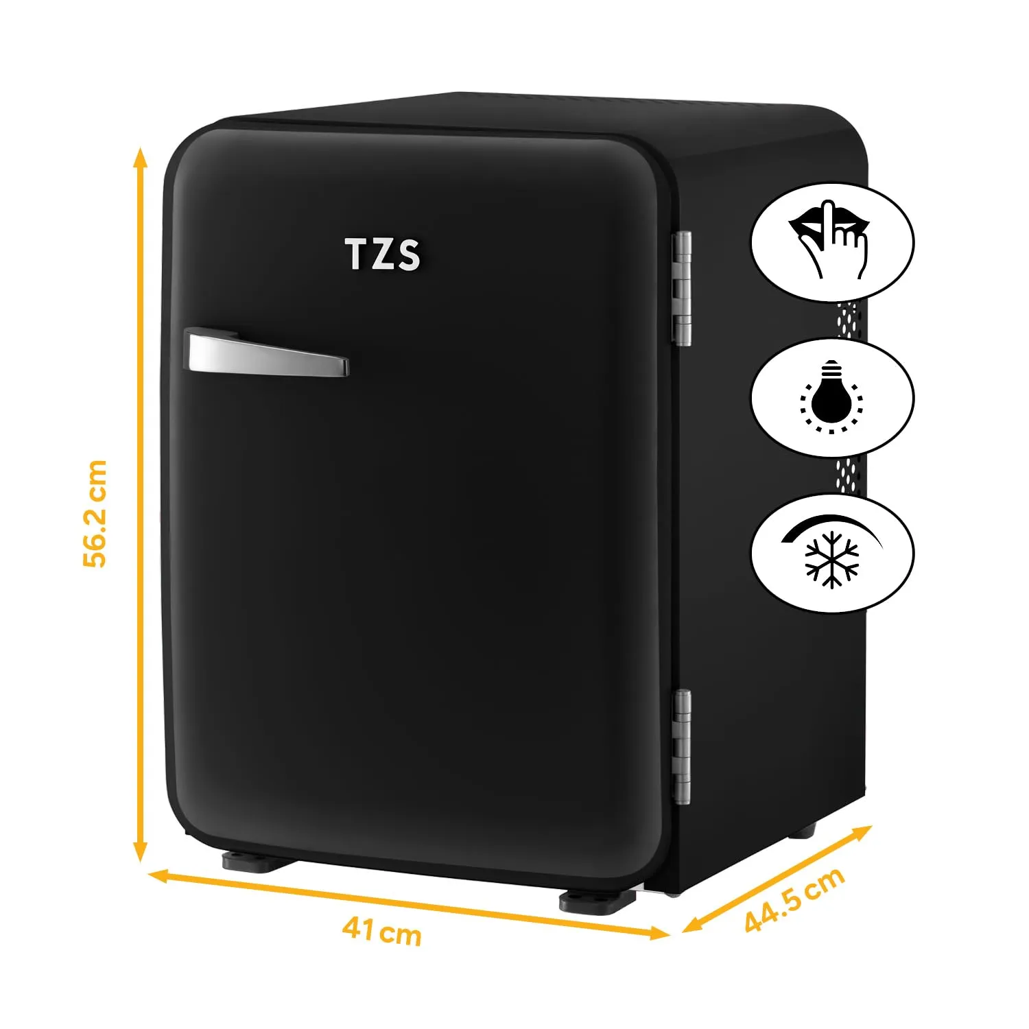 TZS First Austria - Mini Frigorifero Retrò 40L silenzioso - Piccolo Minifrigo design vintage con luce interna e 2 scomparti porta - Minibar per campeggio, ufficio, camera da letto e hotel - nero - immagine 2