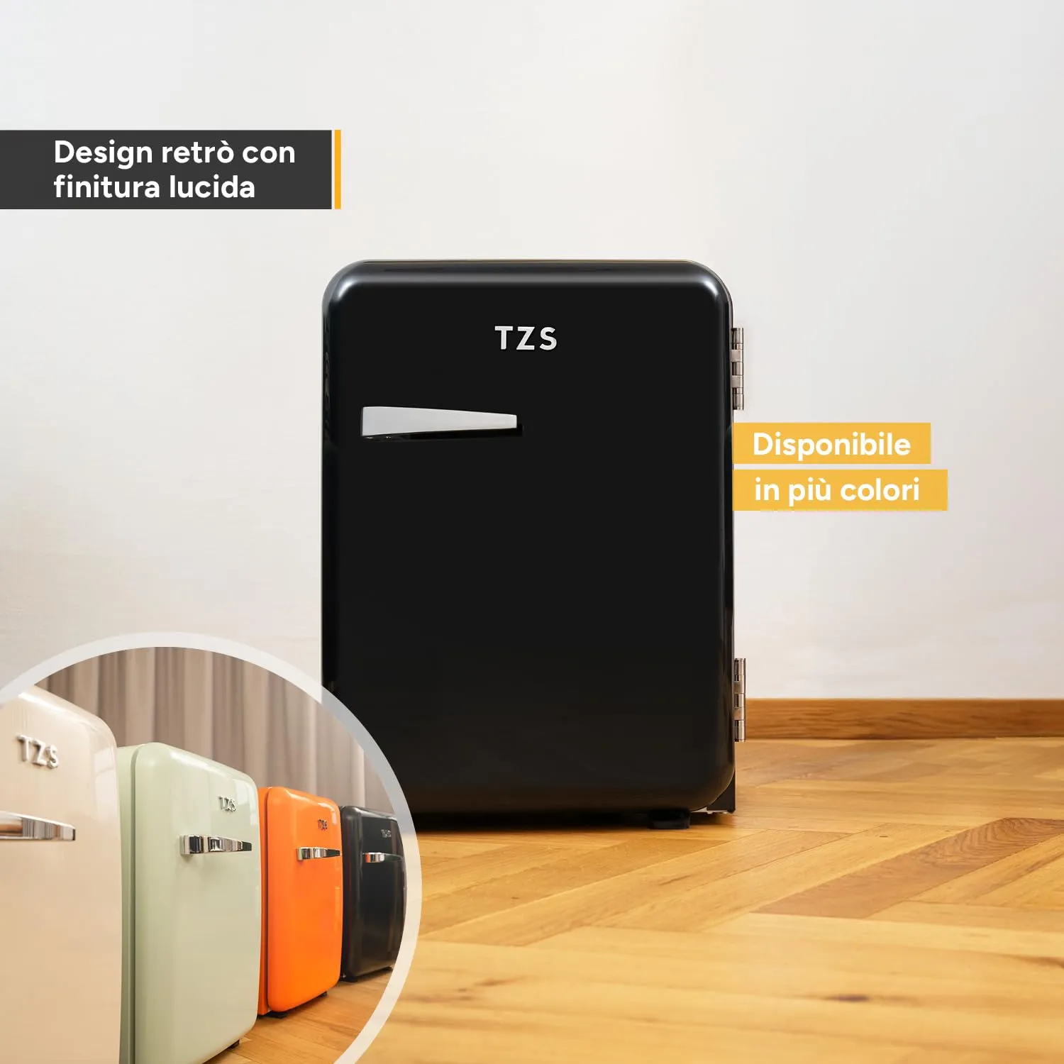 TZS First Austria - Mini Frigorifero Retrò 40L silenzioso - Piccolo Minifrigo design vintage con luce interna e 2 scomparti porta - Minibar per campeggio, ufficio, camera da letto e hotel - nero - immagine 6