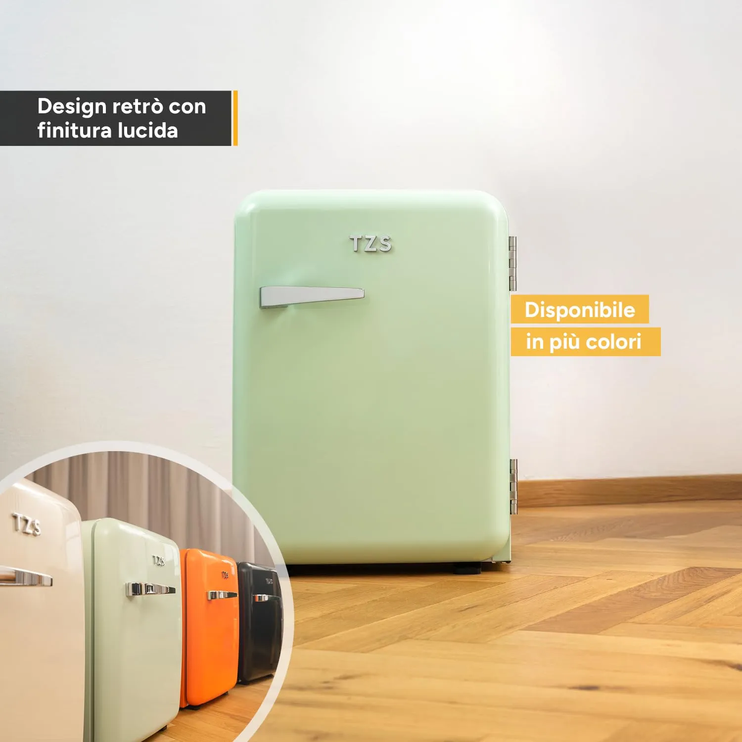 TZS First Austria - Mini Frigorifero Retrò 40L silenzioso - Piccolo Minifrigo design vintage con luce interna e 2 scomparti porta - Minibar per campeggio, ufficio, camera da letto e hotel - menta - immagine 6