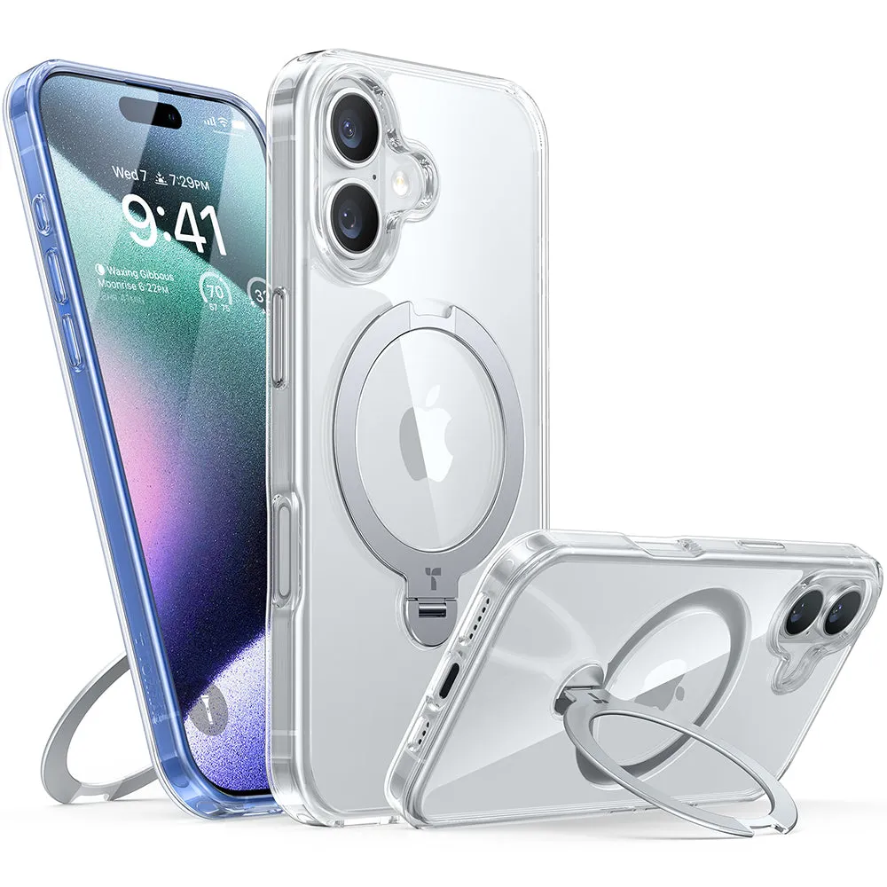 Custodia MagSafe per Apple iPhone 16 Plus, Torras, Ostand Spin, Trasparente - immagine 1