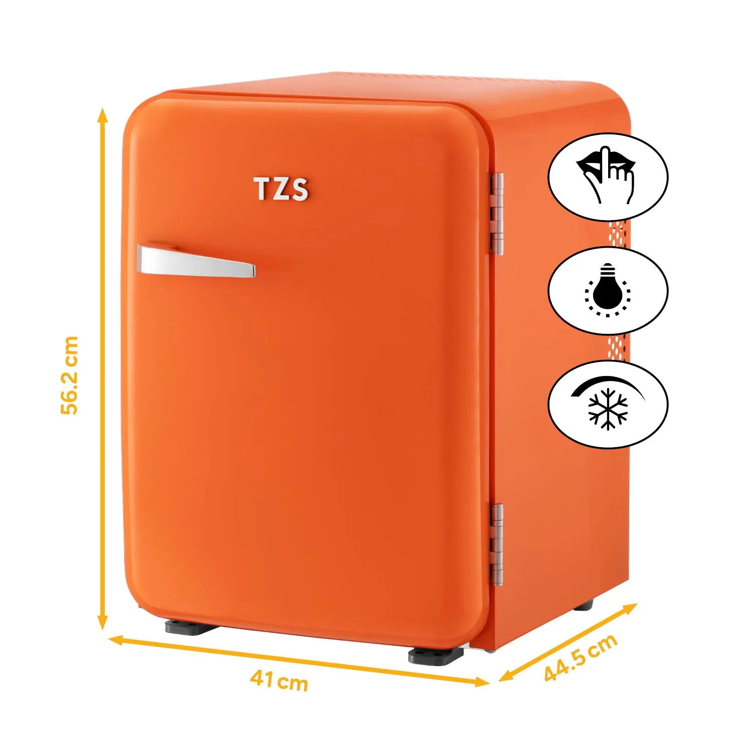 TZS First Austria - Mini Frigorifero Retrò 40L silenzioso - Piccolo Minifrigo design vintage con luce interna e 2 scomparti porta - Minibar per campeggio, ufficio, camera da letto e hotel - aranc - immagine 2