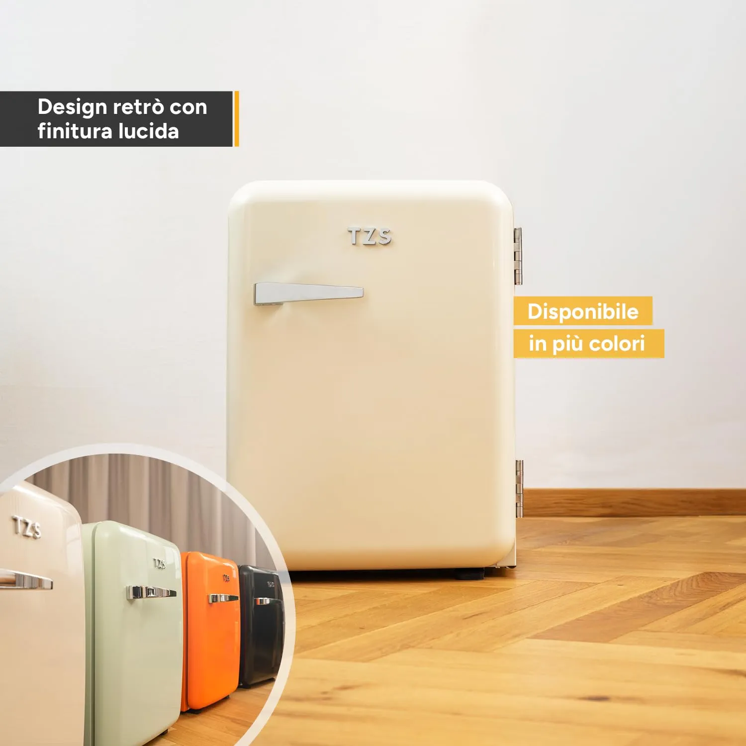 TZS First Austria - Mini Frigorifero Retrò 40L silenzioso - Piccolo Minifrigo design vintage con luce interna e 2 scomparti porta - Minibar per campeggio, ufficio, camera da letto e hotel - Crema - immagine 6