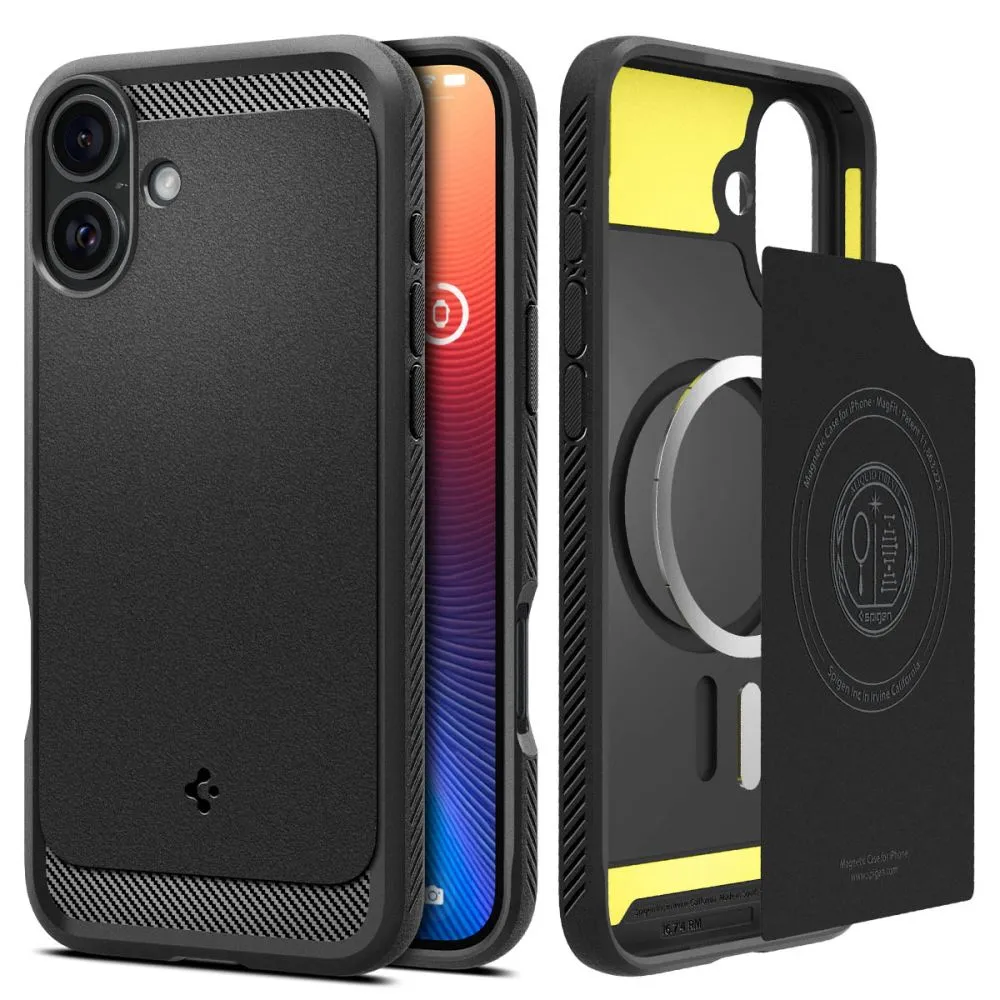 Custodia MagSafe per Apple iPhone 16 Plus, Spigen, Rugged Armor, Nero Opaco ACS08087 - immagine 1
