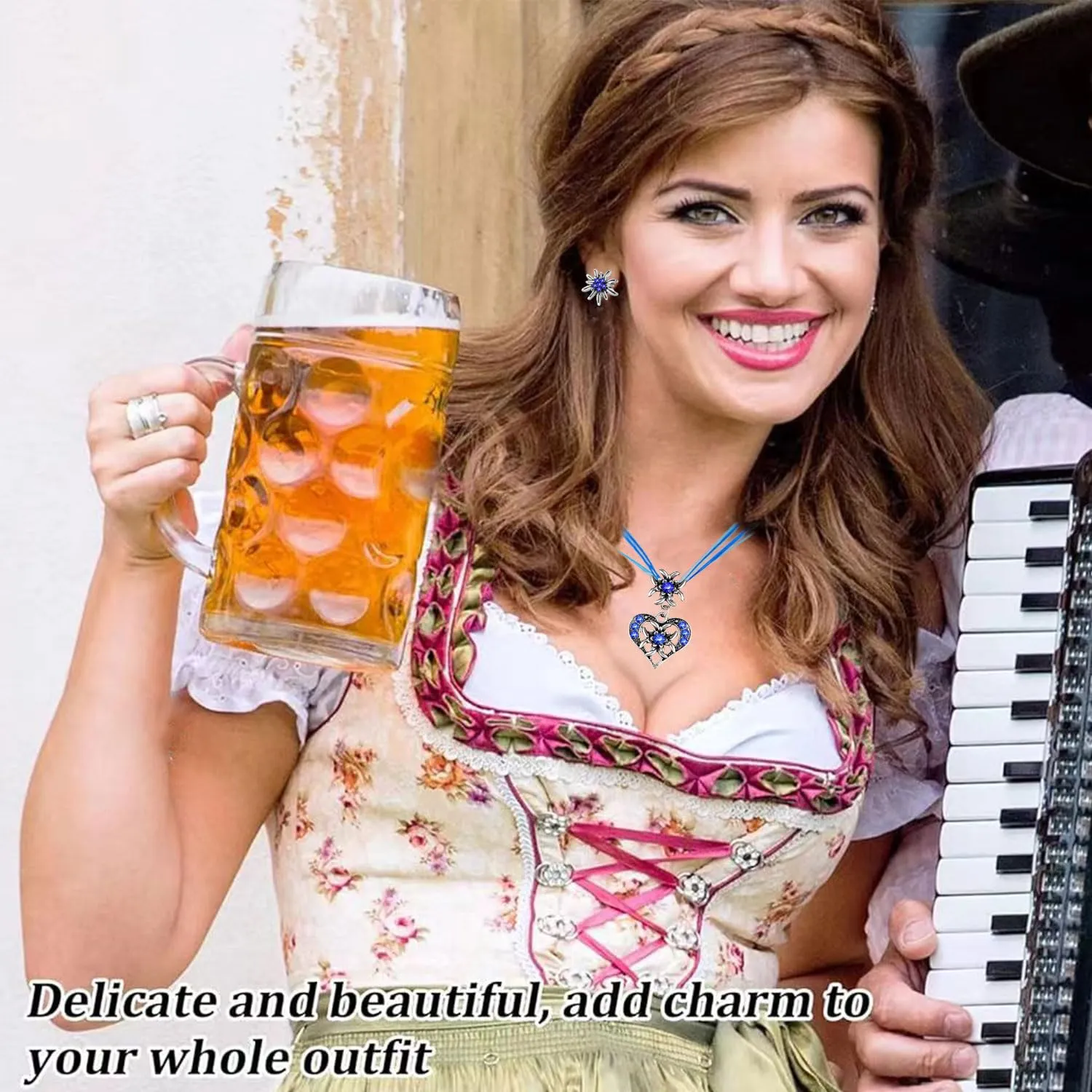 Set di 3 collane per costume tradizionale bavarese, da donna, con stella alpina, per costume tradizionale bavarese, costume tradizionale bavarese, per donna, festa della birra, costume tradizionale - immagine 5