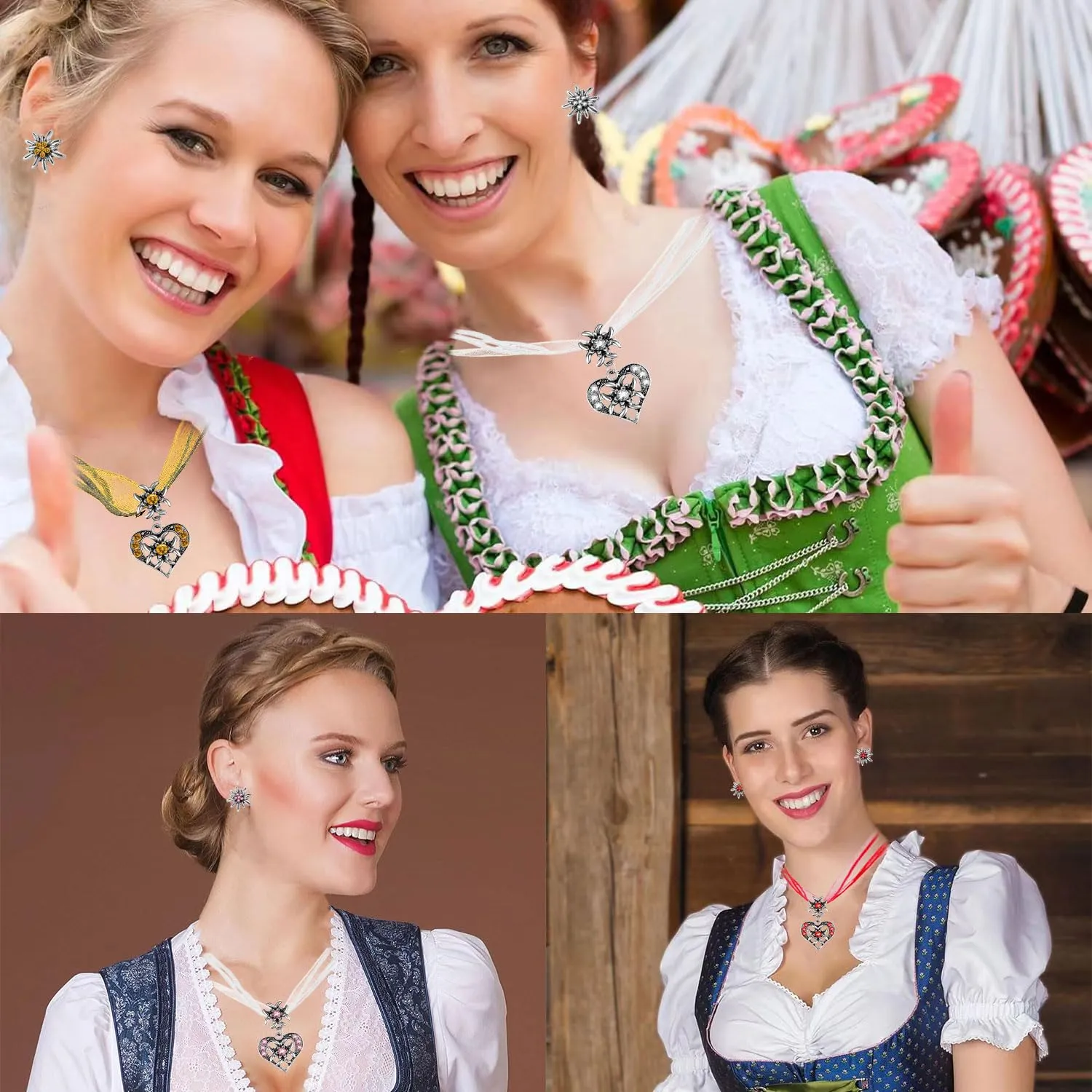 Set di 3 collane per costume tradizionale bavarese, da donna, con stella alpina, per costume tradizionale bavarese, costume tradizionale bavarese, per donna, festa della birra, costume tradizionale - immagine 7