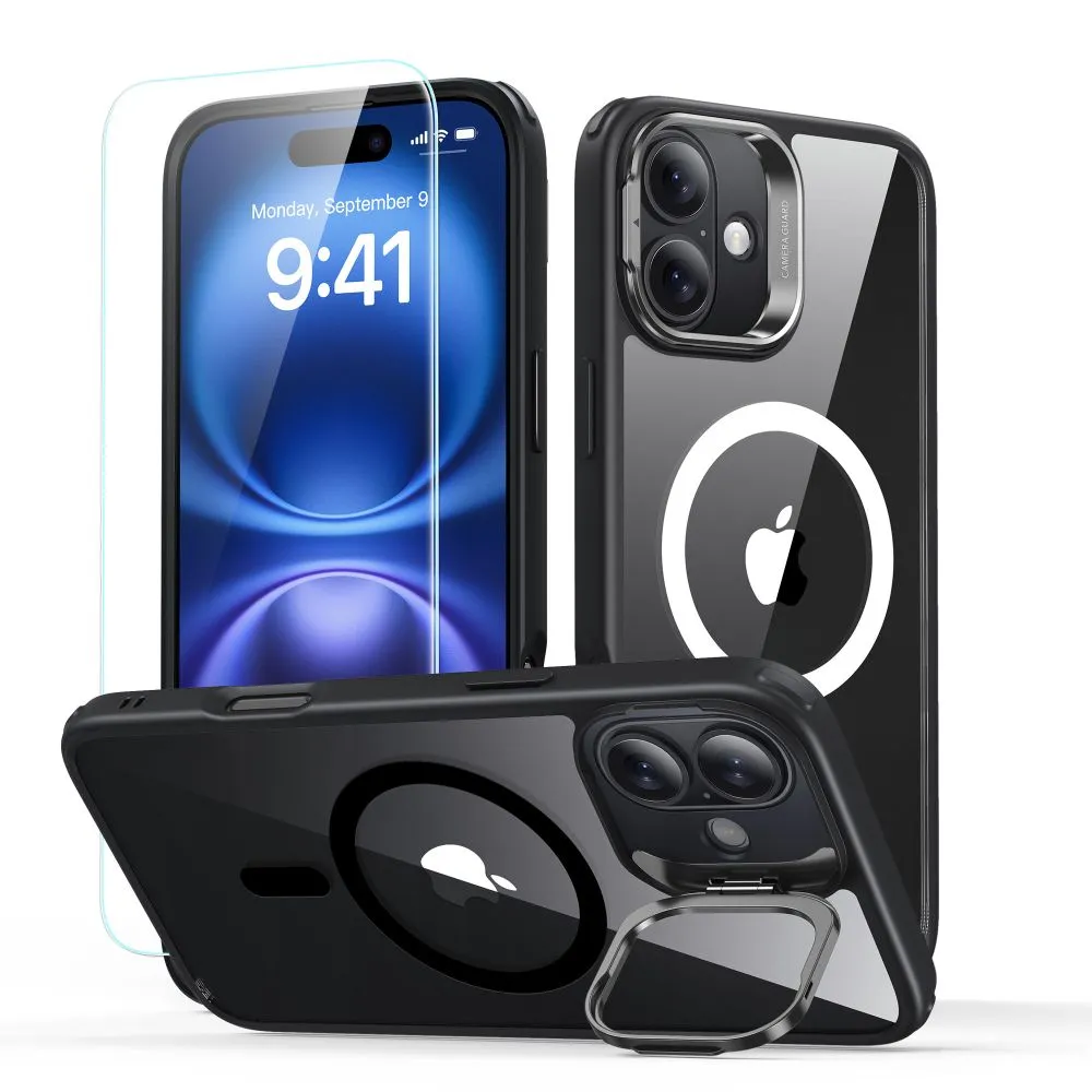Custodia MagSafe per Apple iPhone 16 Plus, ESR, Classic Hybrid Kickstand con Protezione Schermo, Nera Trasparente - immagine 1