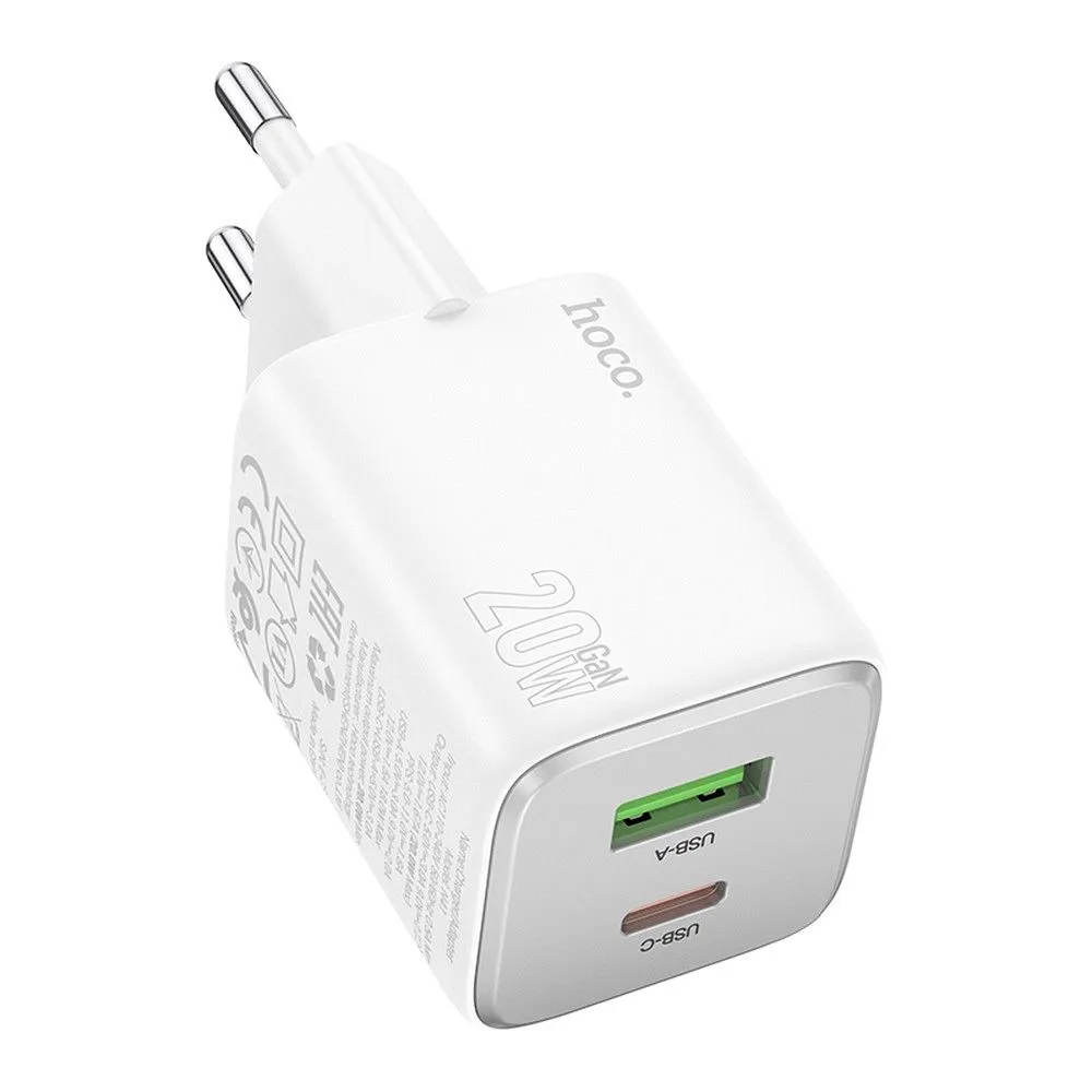 Caricabatterie Rete HOCO N41, 20W, 3A, 1 x USB-A - 1 x USB-C, Bianco - immagine 1