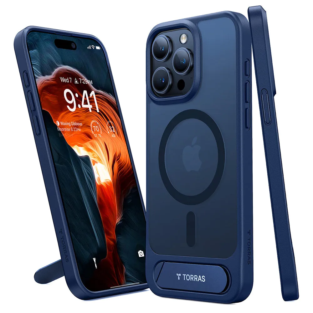 Custodia MagSafe per Apple iPhone 15 Pro Max, Torras, Pstand, Blu navy - immagine 1