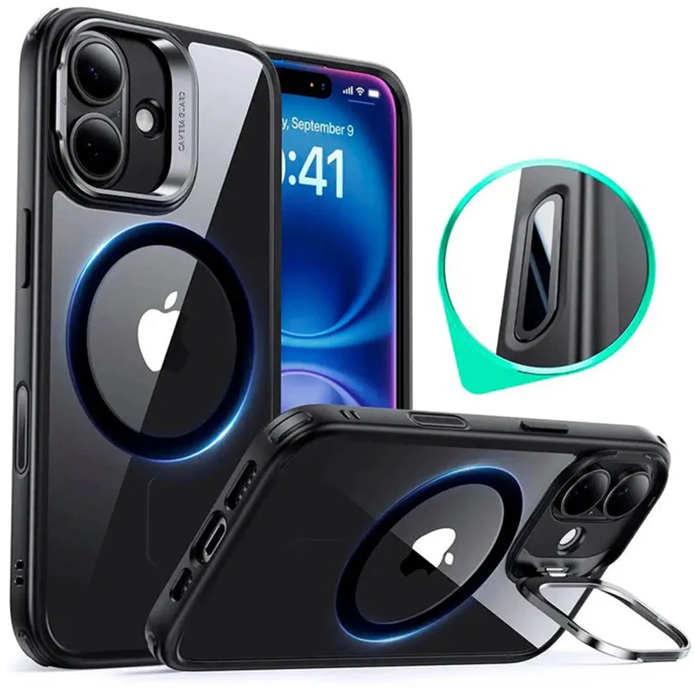 Custodia MagSafe per Apple iPhone 16, ESR, Classic Hybrid Kickstand Slide, Nera Trasparente - immagine 1