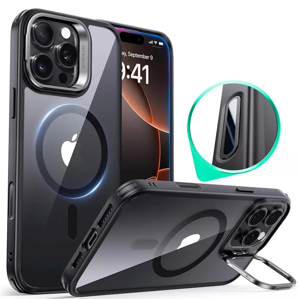 Custodia MagSafe per Apple iPhone 16 Pro, ESR, Classic Hybrid Kickstand Slide, Nera Trasparente - immagine 1