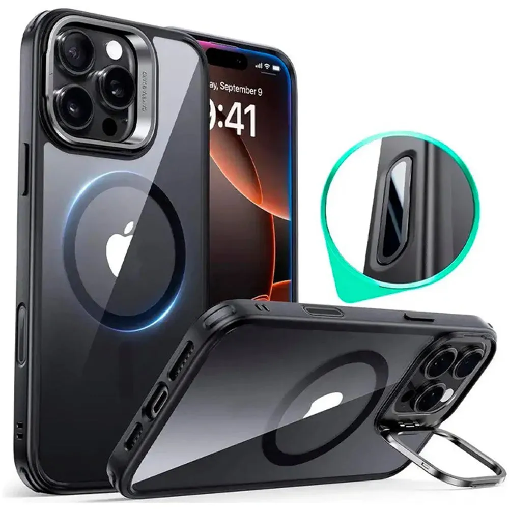 Custodia MagSafe per Apple iPhone 16 Pro Max, ESR, Classic Hybrid Kickstand Slide, Nera Trasparente - immagine 1