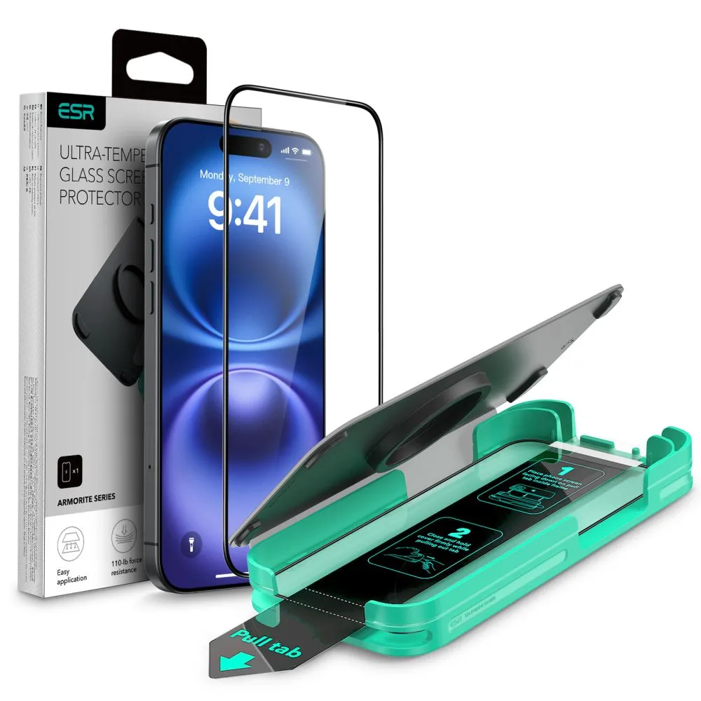 Pellicola protettiva schermo ESR Armorite per Apple iPhone 16 Plus / 15 Plus, Vetro Temperato, Full Glue, Nera - immagine 1