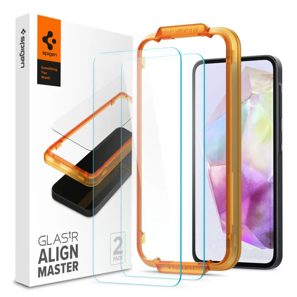 Pellicola Protettiva Schermo Spigen GlastR Align Master per Samsung Galaxy M35 / A35 5G A356, Vetro Temperato, Full Glue, Set 2 pezzi AGL07772 - immagine 1