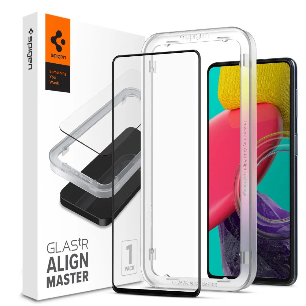 Pellicola Protettiva Schermo Spigen GlastR Align Master per Samsung Galaxy M53 M536, Vetro Temperato, Full Glue, Nera - immagine 1