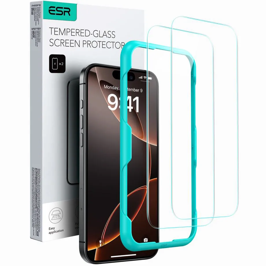 Pellicola protettiva ESR per schermo Apple iPhone 16 / 15, Vetro Temperato, Full Glue, Set 2 pezzi, Nera - immagine 1