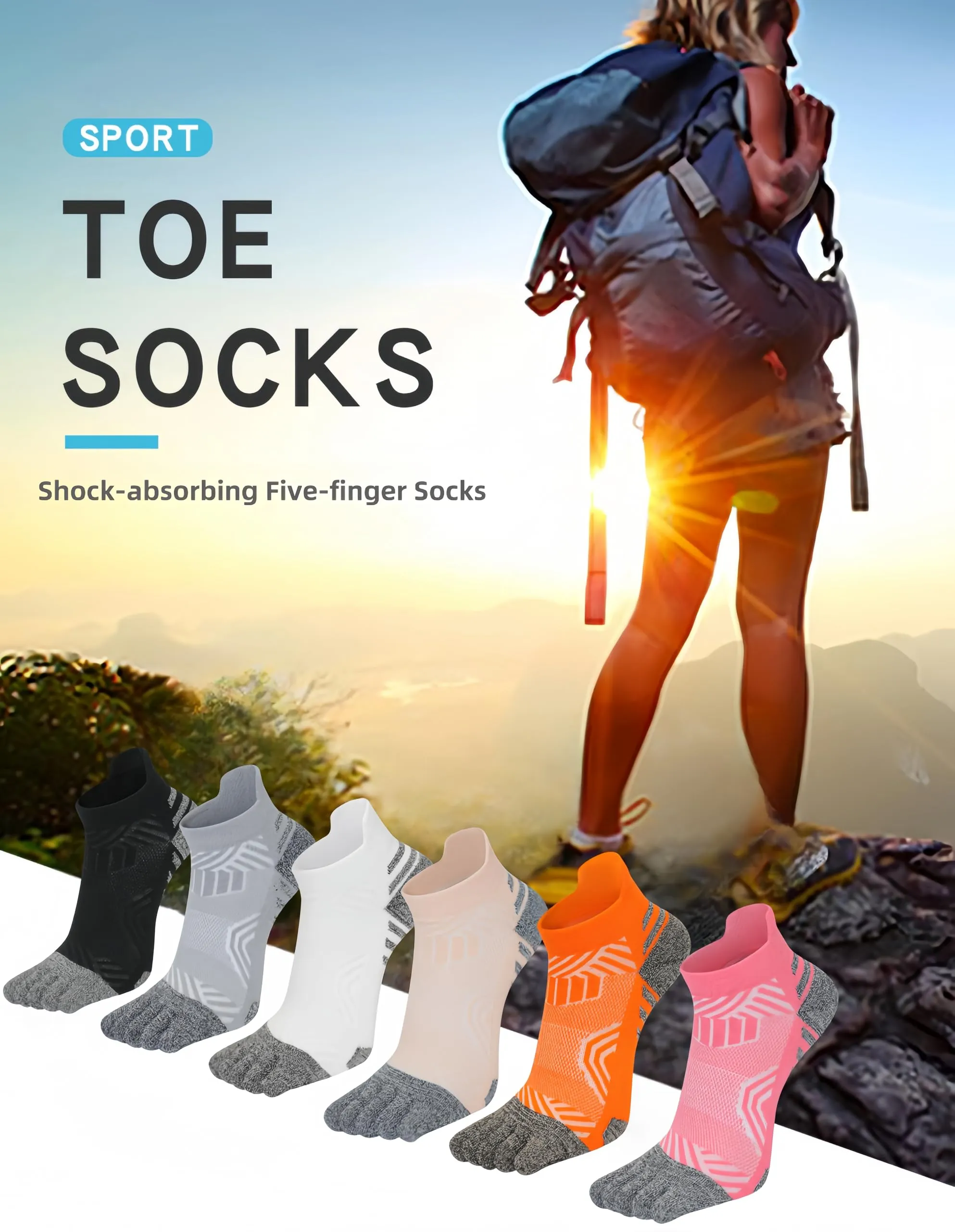 DOLAFO Calzini Con Dita Separate Donna Sportivi alla Caviglia Calzini Cinque Dita Imbottiti Anti-Vesciche Allenamento Socks Traspirante - 6 Paia (IT, Numero, 35, 40, Regular, Regular, Multicolore 4) - immagine 2