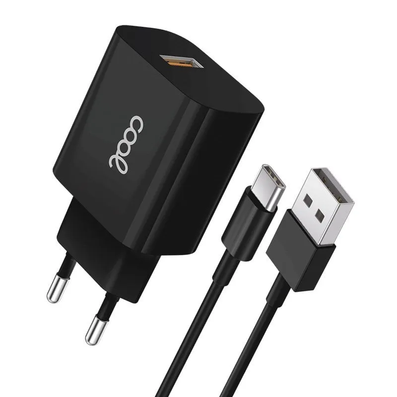 Caricabatterie AC universale con connettore USB Type-C 12W 5V 2.4A Nero + cavo USB-A a USB-C - immagine 1