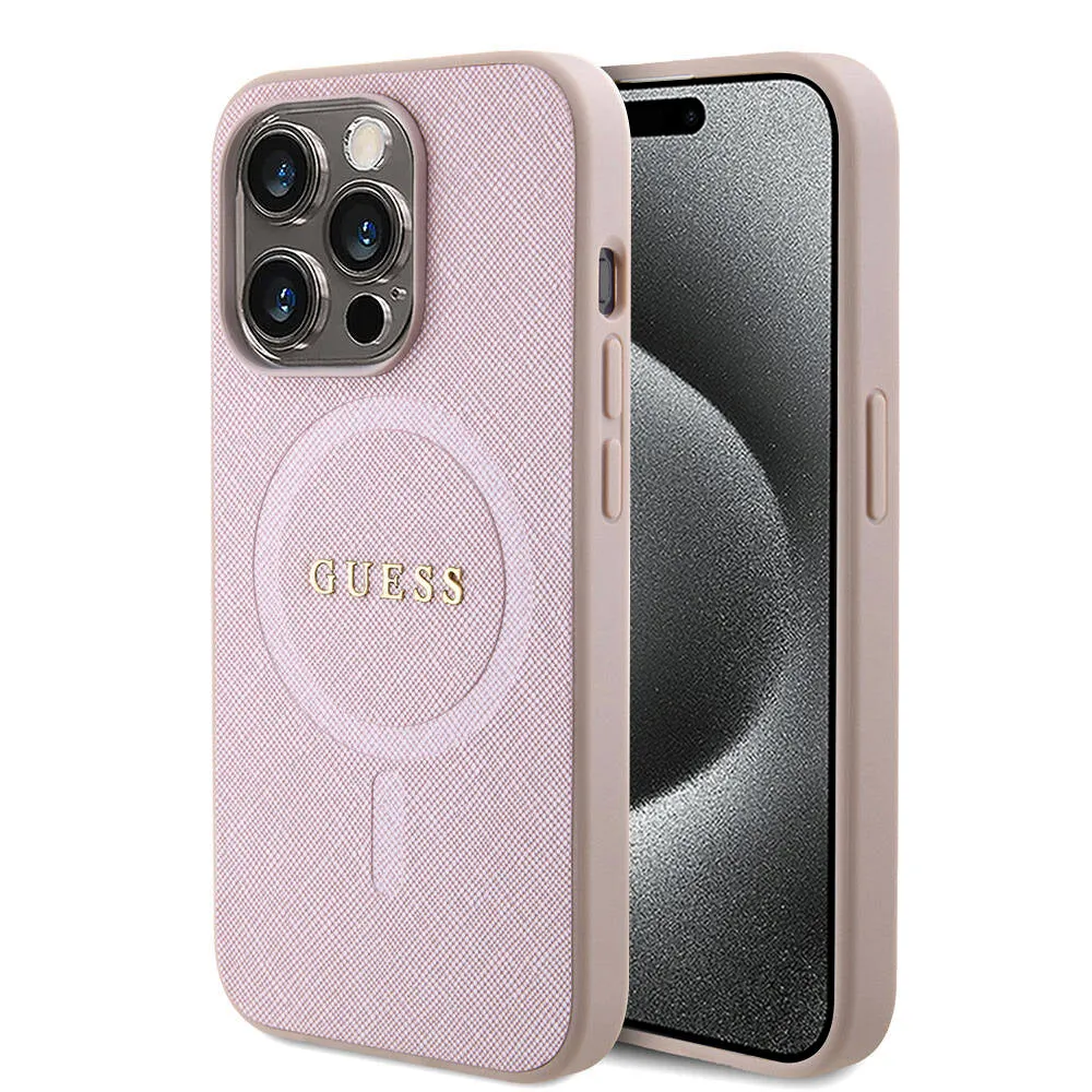 Custodia MagSafe per Apple iPhone 15 Pro, Guess, Saffiano, Rosa - immagine 1