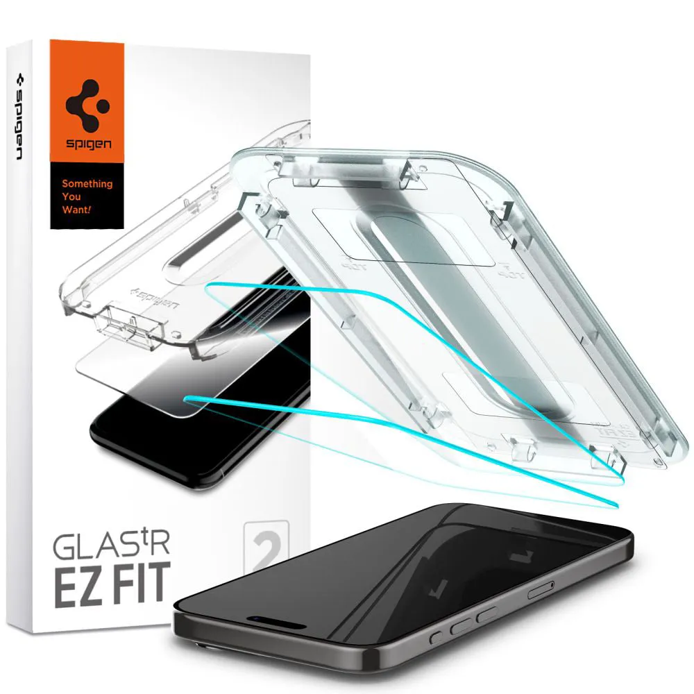 Pellicola Protettiva Schermo Spigen GlastR EZ FIT per Apple iPhone 15 Pro Max, Vetro Temperato, Full Glue, Set 2 pezzi AGL06872 - immagine 1