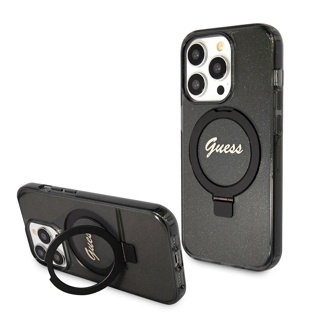 Custodia MagSafe per Apple iPhone 15 Pro Max, Guess, IML Ring Stand Glitter, Nera - immagine 1
